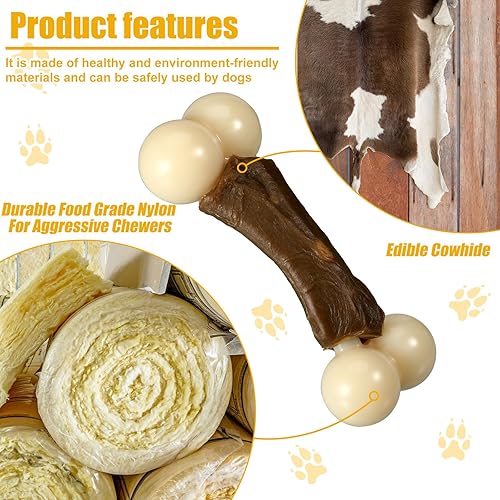 Miniatura 10 de Sosation Paquete de 3 juguetes masticables para perros para masticadores agresivos, juguetes de hueso de perro, juguetes de nailon con sabor a carne