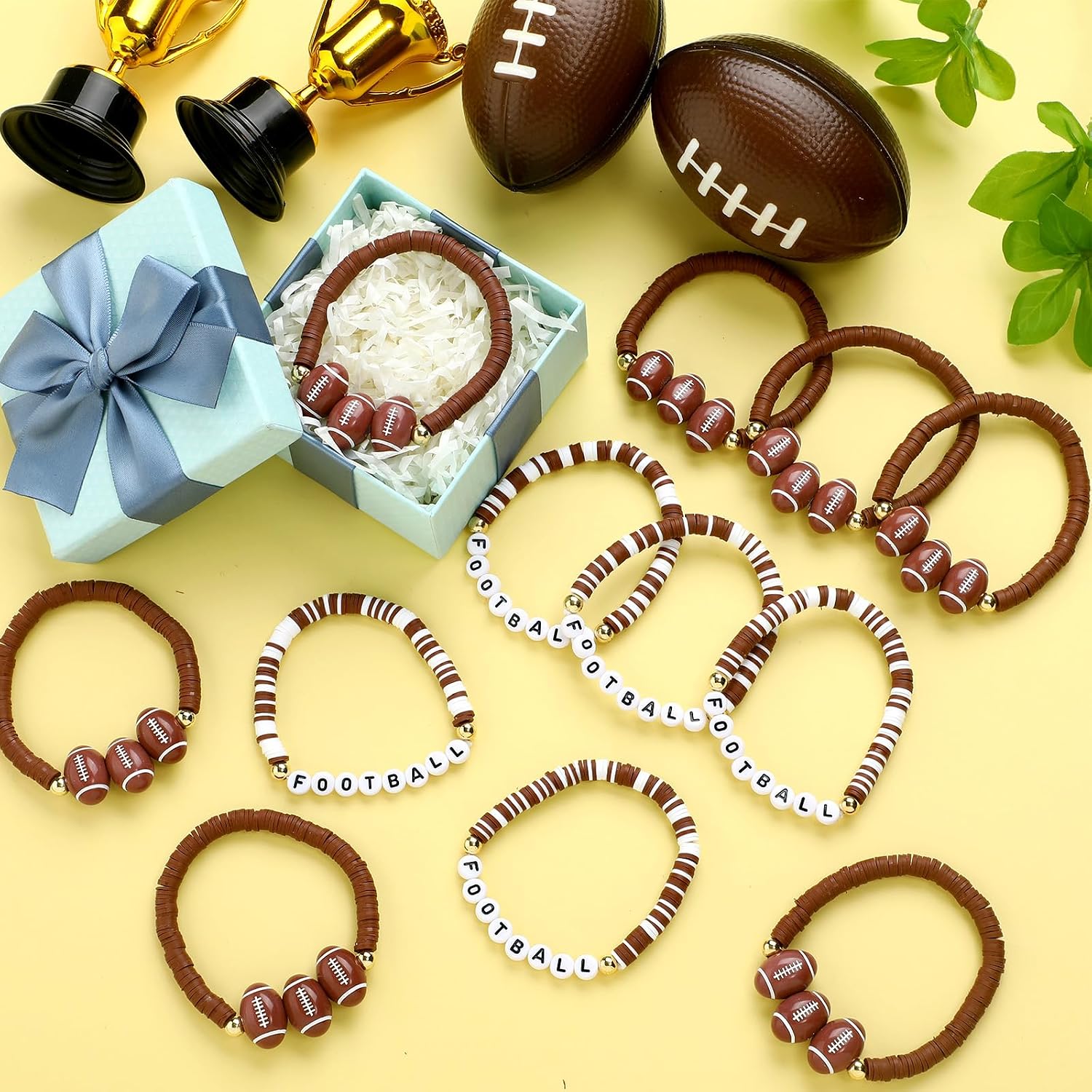 Huquary 24 Pcs Beaded Bracelets Bulk Sports Party Favor