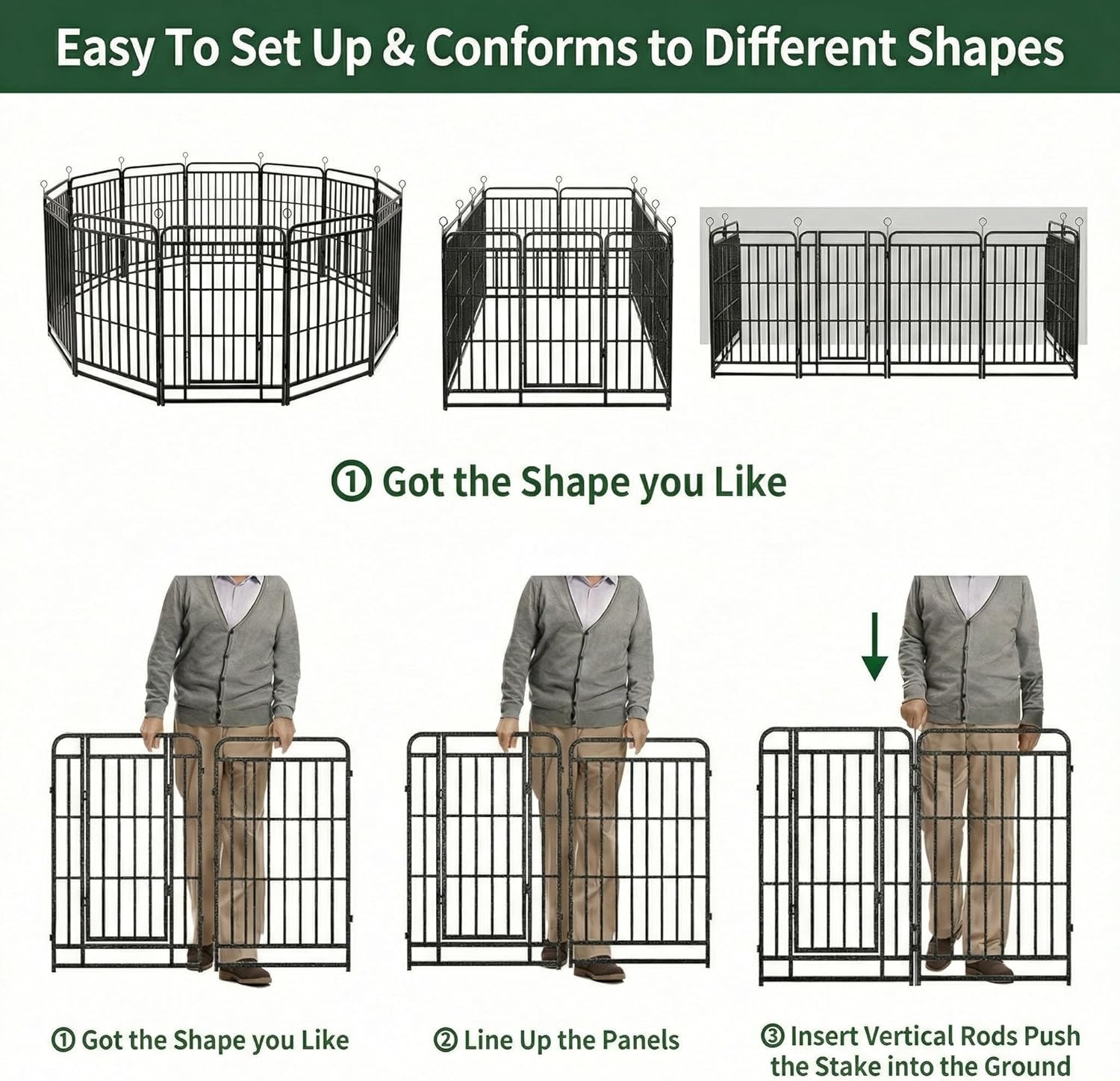 Dog Playpen Outdoor 12 Panels 40'' Rustproof Metal Dog Fence with Gate Small Medium Portable Large Dog Play Pen 27FT 90 sq ft for RV Camping, Trips, Play Yard