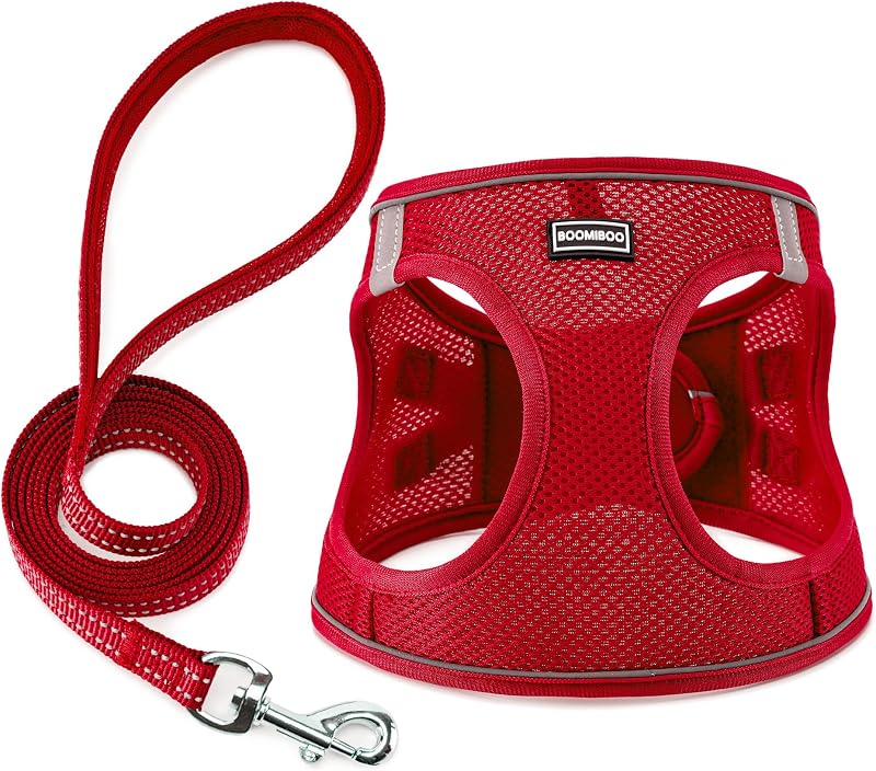 Peitoral Vest Ajustável e Refletivo para Cães BOOMIBOO com Guia, Vermelho S