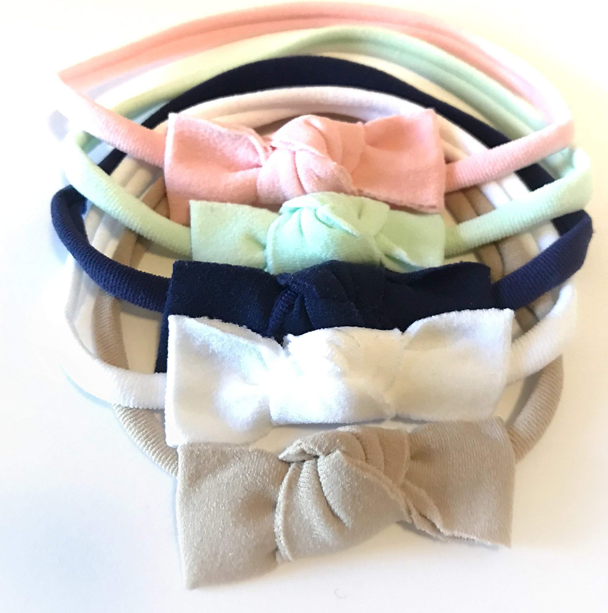 Unique Baby Girl Bow, Nylon Soft and Stretchy Headbands 5PC By OwlAdoreYou