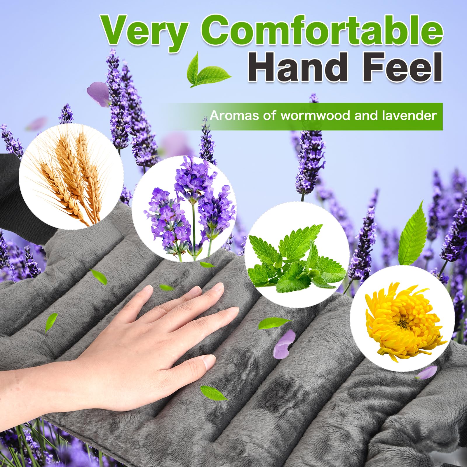 Saco semillas microondas,Cinturón para el cuidado de la cintura y más – Almohada caliente para calentar en microondas (semillas de lavanda y hierbas de spa 100% naturales) – Alivio del dolor gris