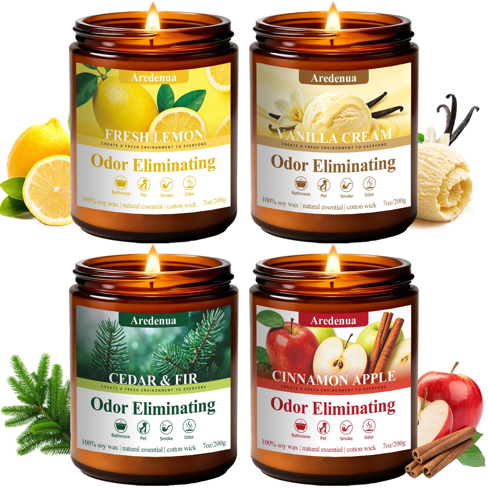 Duftkerze mit hohem Duft, beseitigt 95 % der Gerüche von Haustieren, Rauch, Lebensmitteln und anderen Gerüchen, Lufterfrischer-Duft von Grapefruit, Leinen, Lavendel, Ozean, 794 ml, 4 Stück