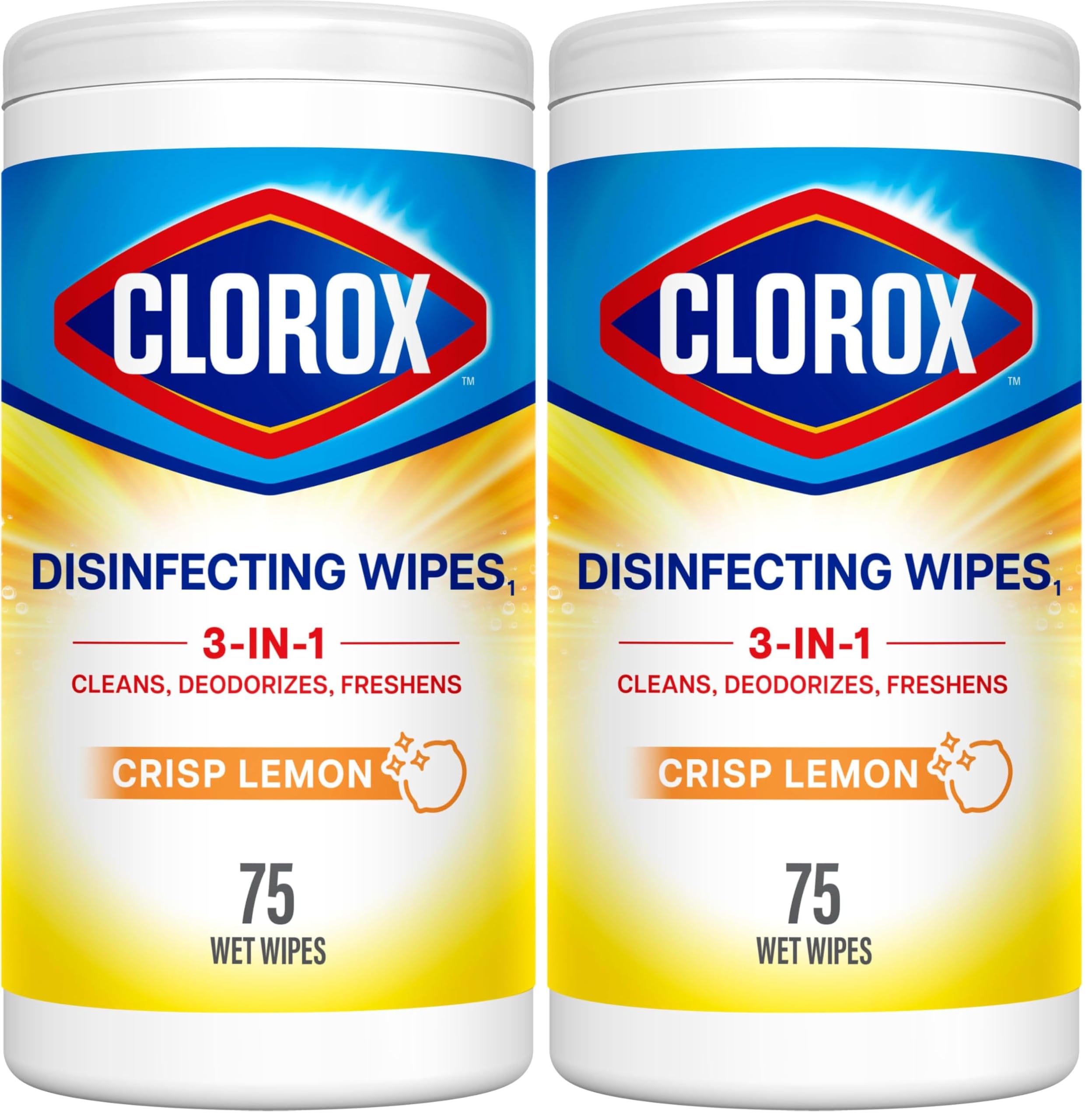 Clorox Disinfecting Wipes Back to School, Bleach Free, Crisp Lemon, 75 Count, Pack of 2 (Package May Vary)