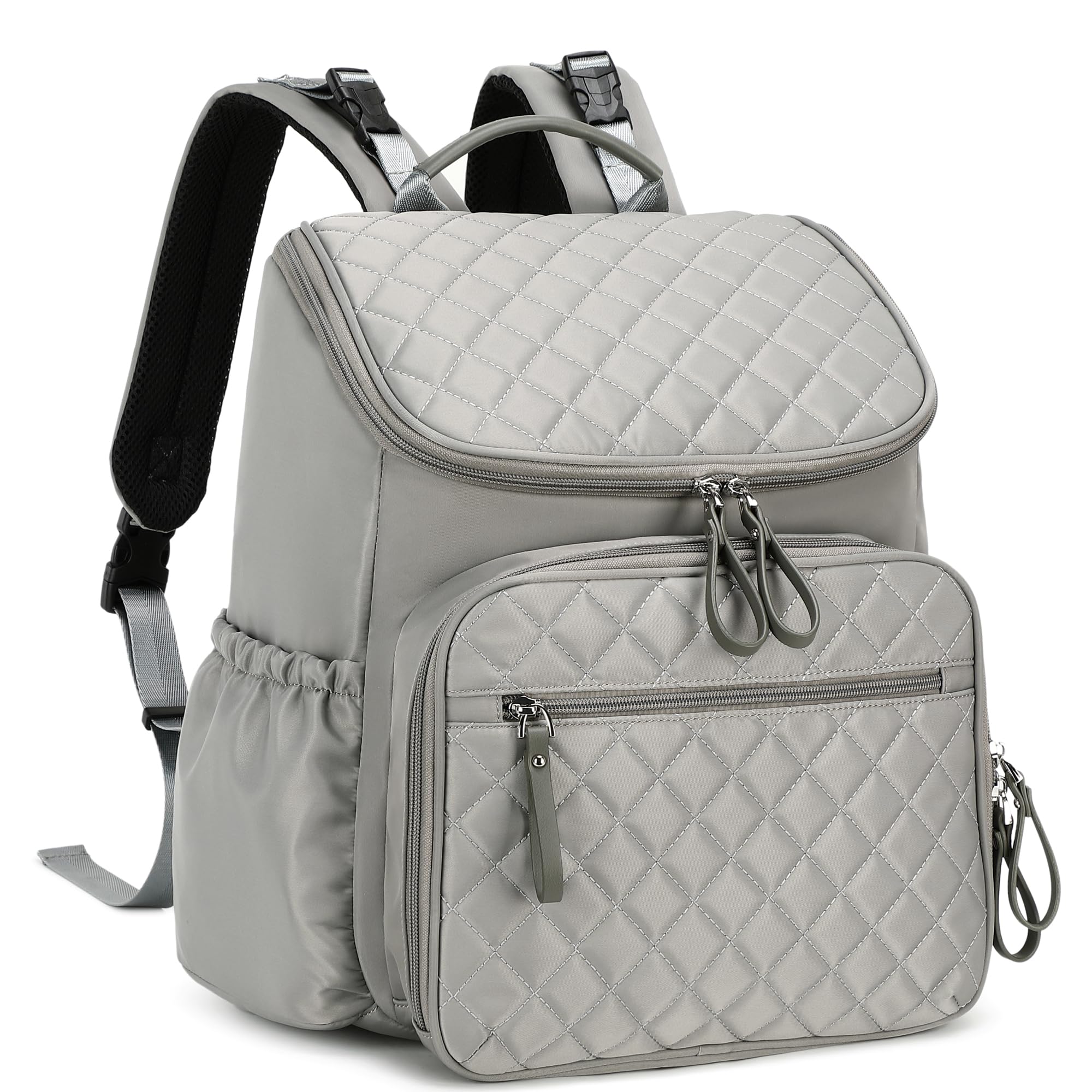 LORADI Leichter Wickeltaschen-Rucksack mit Kinderwagen-Clips, isolierte Taschen, Baby-Duschzubehör (klassisch, grau)