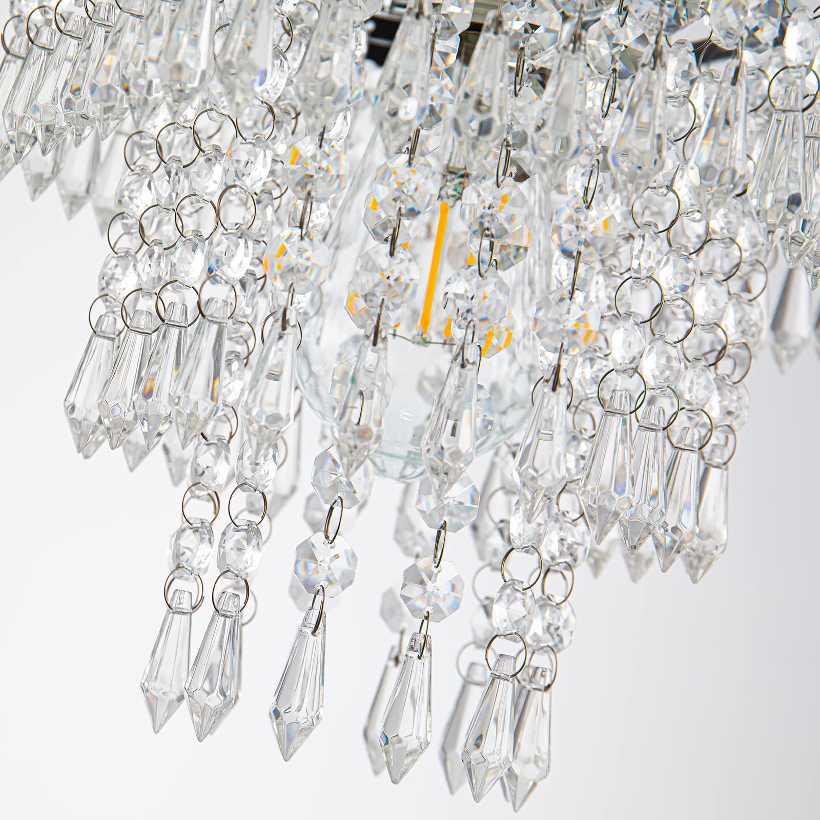 HongnuoFc Modern 3-Tier Crystal Chandelier Mini Chandeliers Flush Mount Ceiling Light Fixture Hexagon Hanging Pendant Lights for Dining Room Kitchen Hallway Closet (Chrome,E26)