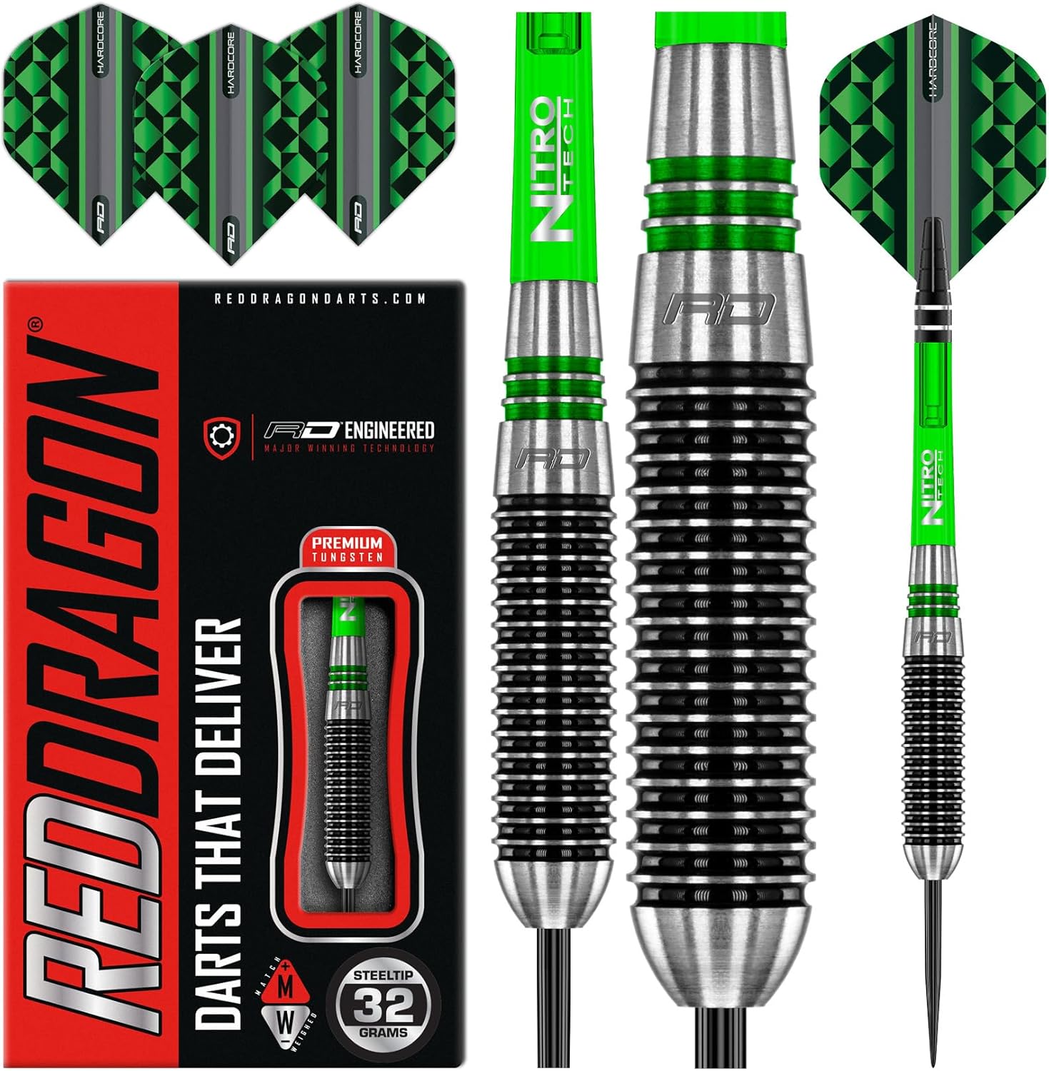 RED DRAGON Titan 2 32g, 36g, 40g Tungsten Steeltip Darts Set with Flights and Stems