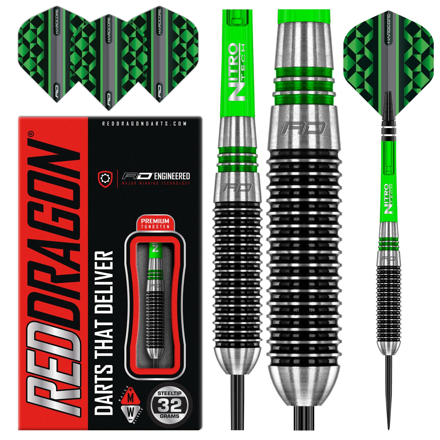Titan 2-32g Tungsten Darts Set with Flights and Stems, Steel Darts