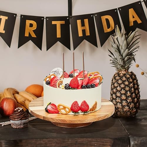 Miniatura 7 de Soporte giratorio para pasteles de madera de acacia de 12 pulgadas, plato giratorio de 2 pulgadas de alto con 2 espátulas de glaseado, 3 alisadores