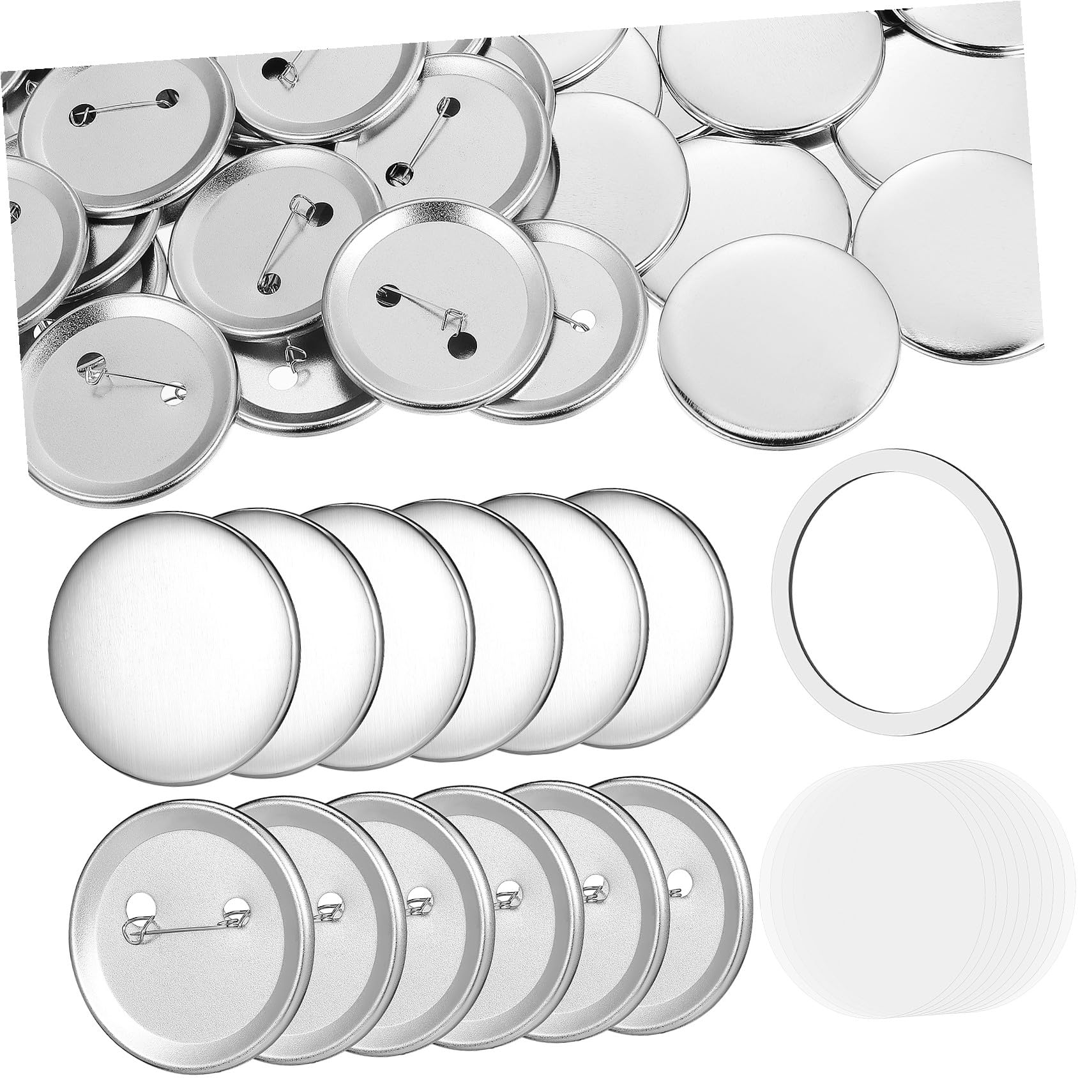 Materiali per Badge Rotondi 58mm in Ferro Argento, 100 Set