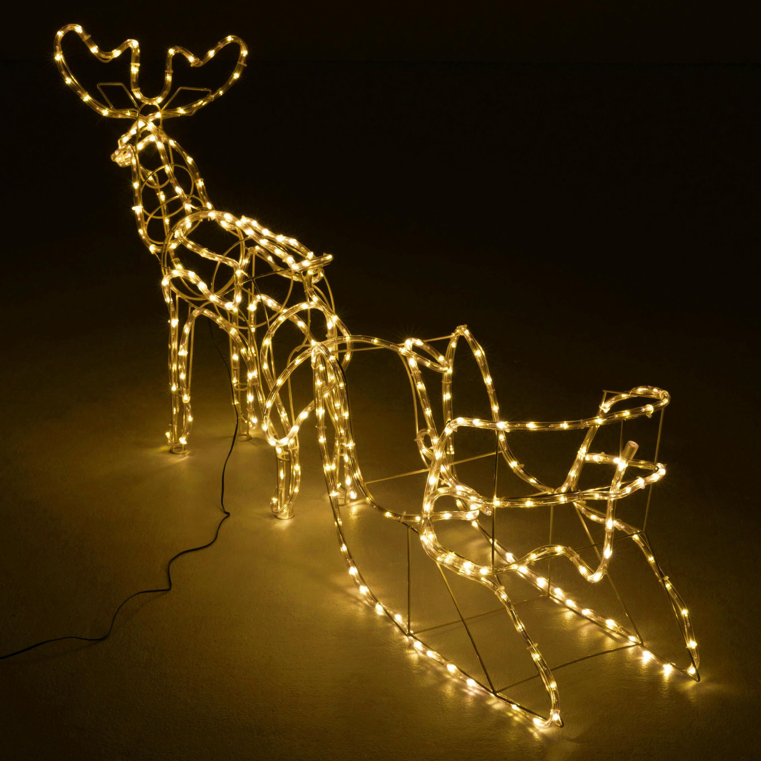 Rentier mit Schlitten aus 14 m Lichterschlauch 504 LED warmweiß kaltweiß mit 8 Funktionen Figur Weihnachtsbeleuchtung 140 cm Länge Leuchtfigur Xmas-Deko (warm weiß)