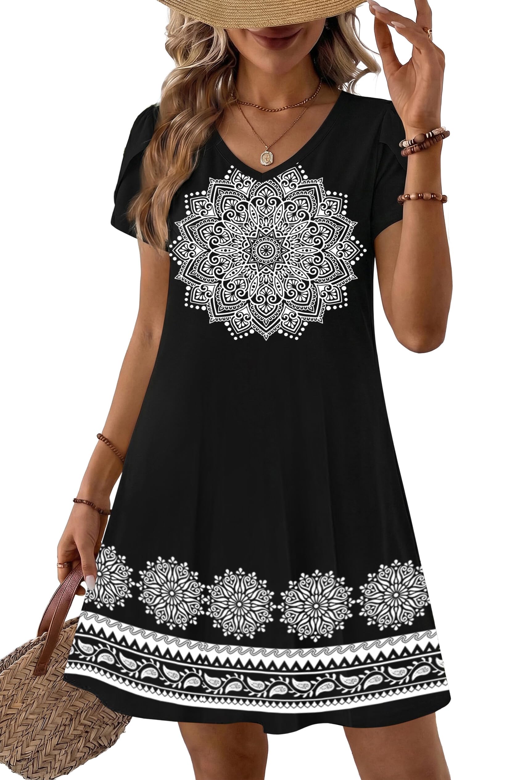 Zeagoo Womens Summer A-Line Dress with Pockets Mini Short Sleeve Dresses Flowy Beach Swing Dress 2026 Vacation Travel