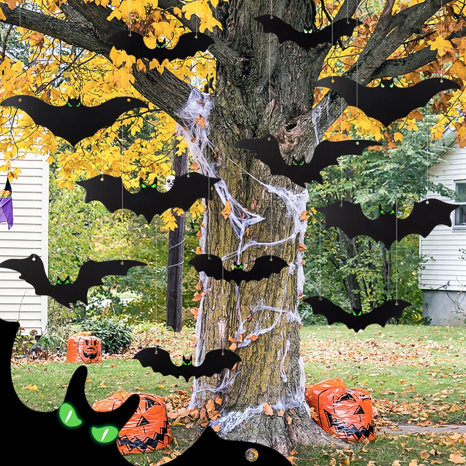GuassLee 20pcs Halloween Hanging Bats Outdoor Decorations Different