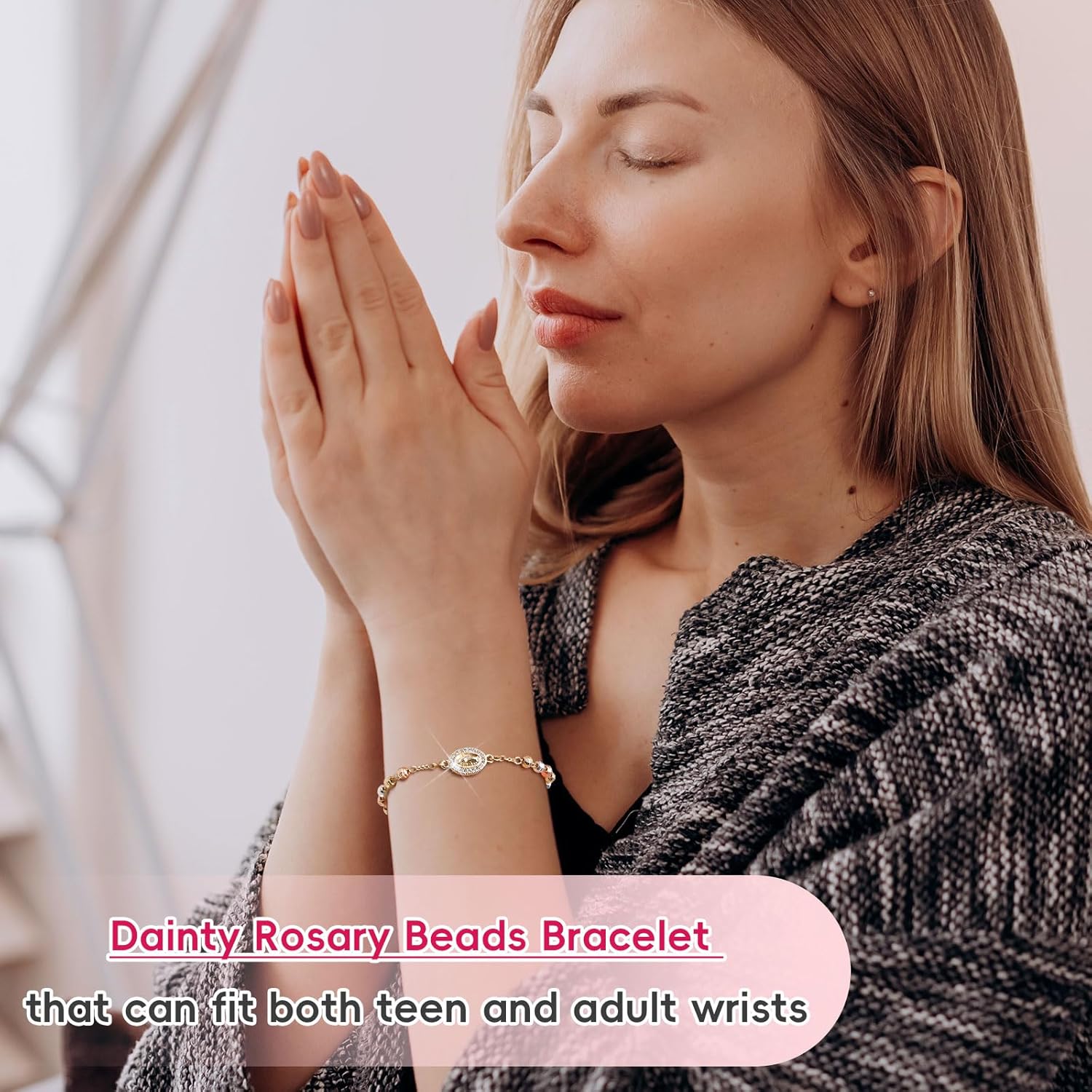 Religious Gift Rosary Bracelet for Women-14K gold plated Virgen de Guadalupe Rosary Beads Cross Charm Link Chain, Dainty Virgin Mary Catholic Gifts for Confirmation Baptism First Communion Godmother - Image 6