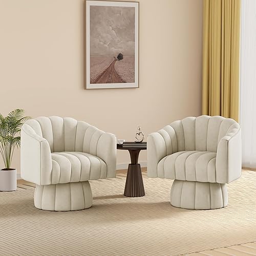 Dewhut Mid Century - Sillas giratorias de 360 grados para sofá, sillones redondos con tapizado ancho, silla de tela de terciopelo esponjoso para Dewhut Mid Century - Sillas giratorias de 360 grados para sofá, sillones redondos con tapizado ancho, silla de tela de terciopelo esponjoso para
