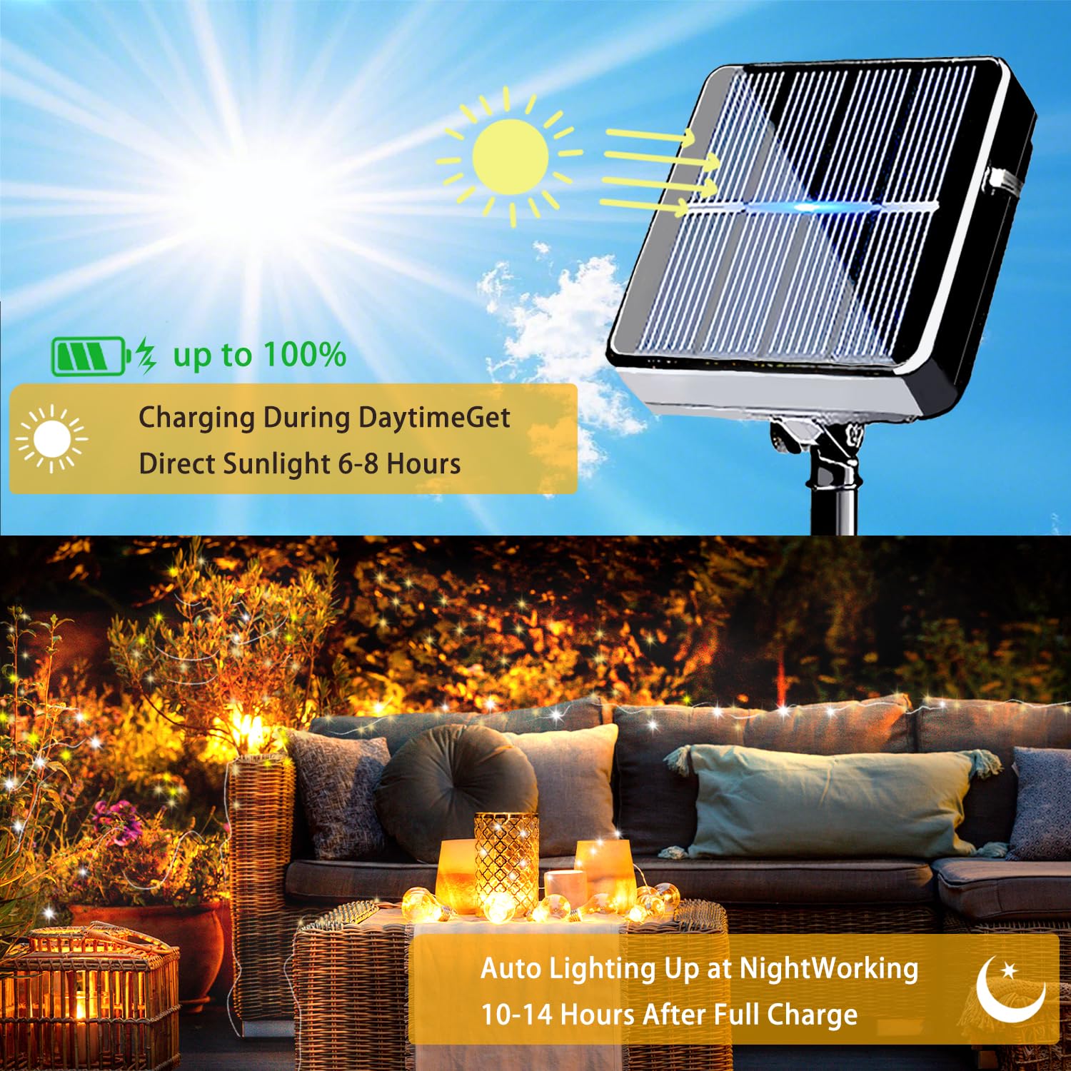 taiyongkang Solar String Lights Outdoor Garden, 15M/49FT 150 LED Solar Fairy Lights Warm White - Image 2
