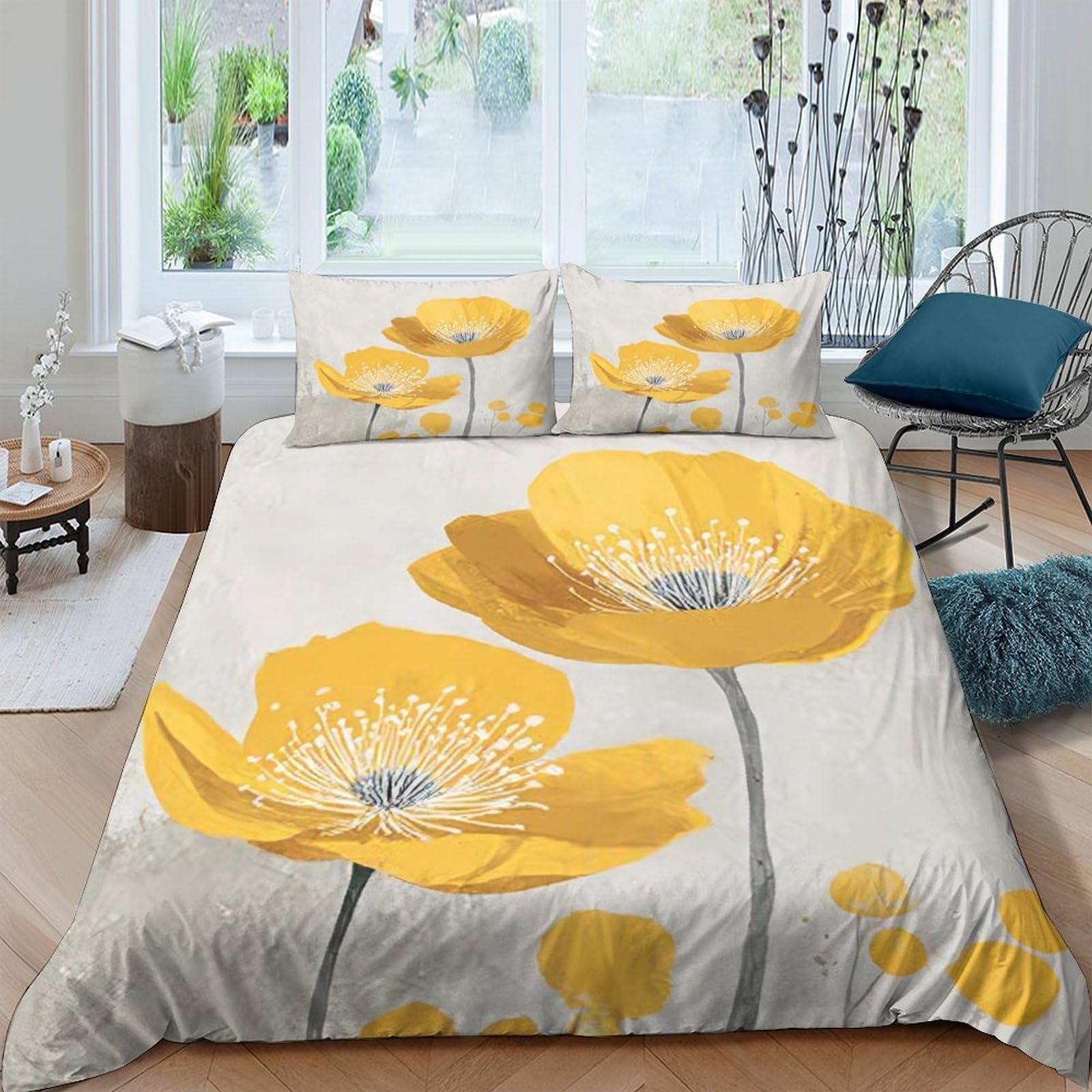 Ctjqhvkz Style-3 3D Printed Yellow Poppy Flower Fitted Sheet Microfiber Soft Breathable Floral Bed Cover For Bedroom Dorm Decor Single（135X200cm）
