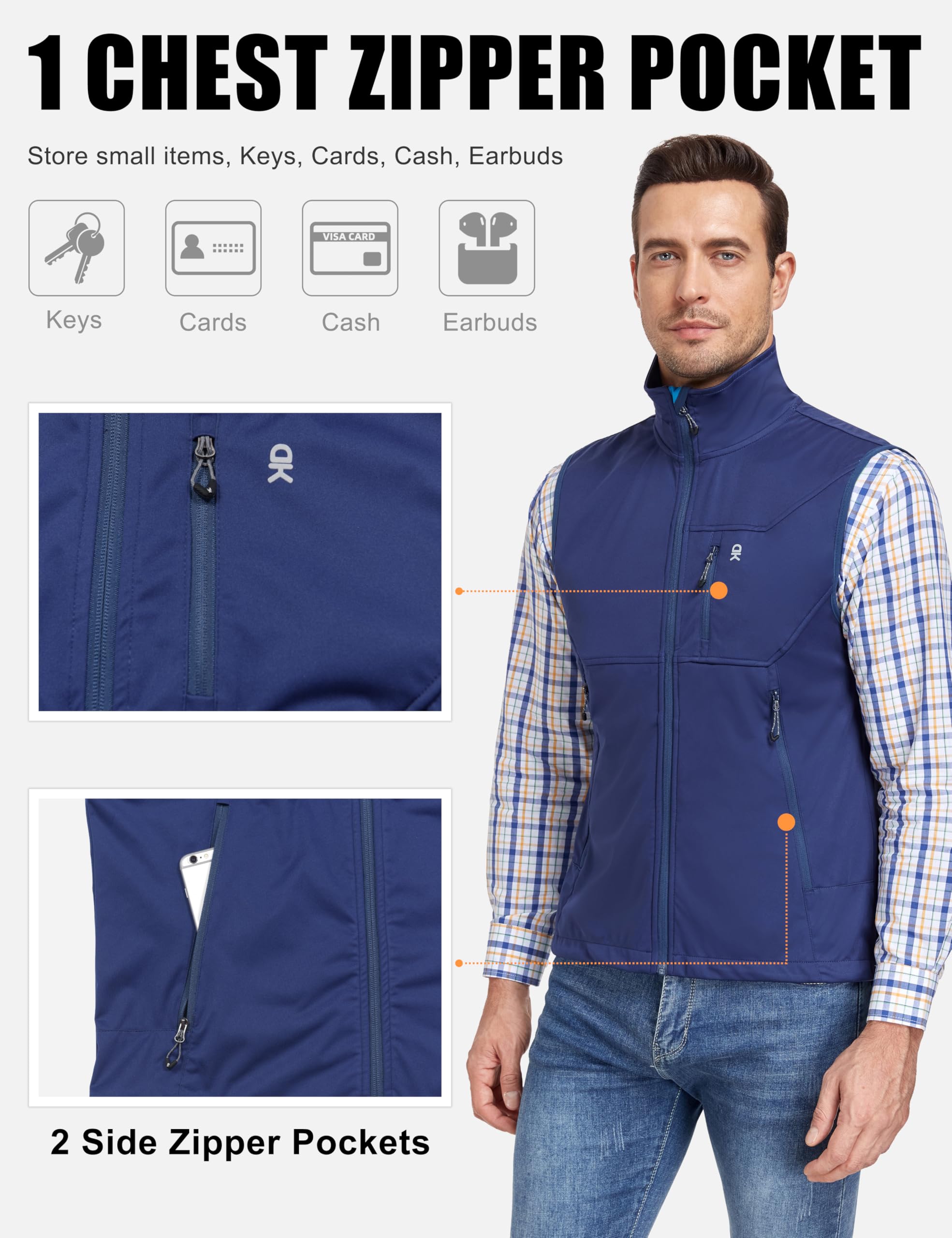 Little Donkey Andy - Smanicato leggero da uomo, in tessuto softshell, antivento, senza maniche, per viaggi, escursionismo, corsa e golf