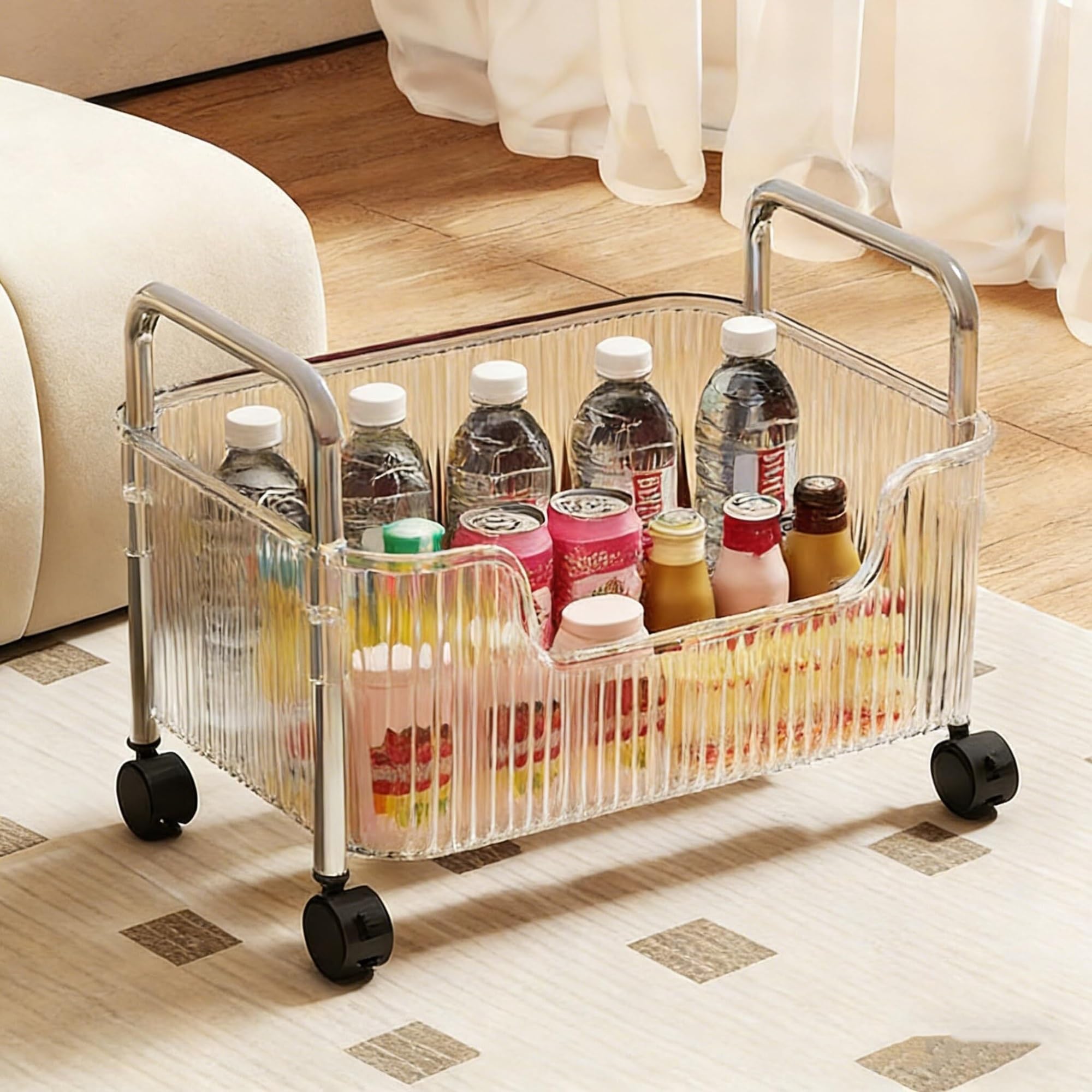 Carrello portaoggetti in acrilico, organizer trasparente con ruote per cucina, bagno e ufficio, libreria mobile multilivello