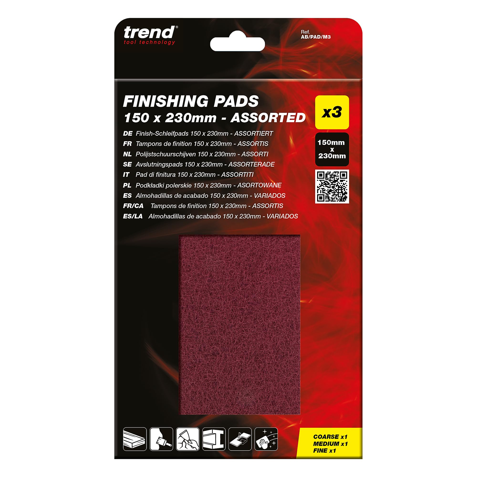 Trend Mixed Flexible Finishing Pads, 150 x 230 mm, 3 Pack, Assorted Grit Pads for Stock Removal Cleaning and Final Finishing, AB/PAD/M3 - Image 3