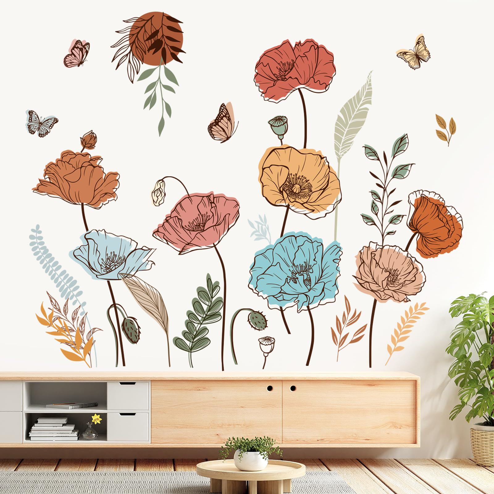 decalmile Large Boho Flower Wall Decals Butterfly Boho Floral Plants Wall Stickers Living Room Bedroom Nursery Wall Decor Gifts for Mom - Image 2