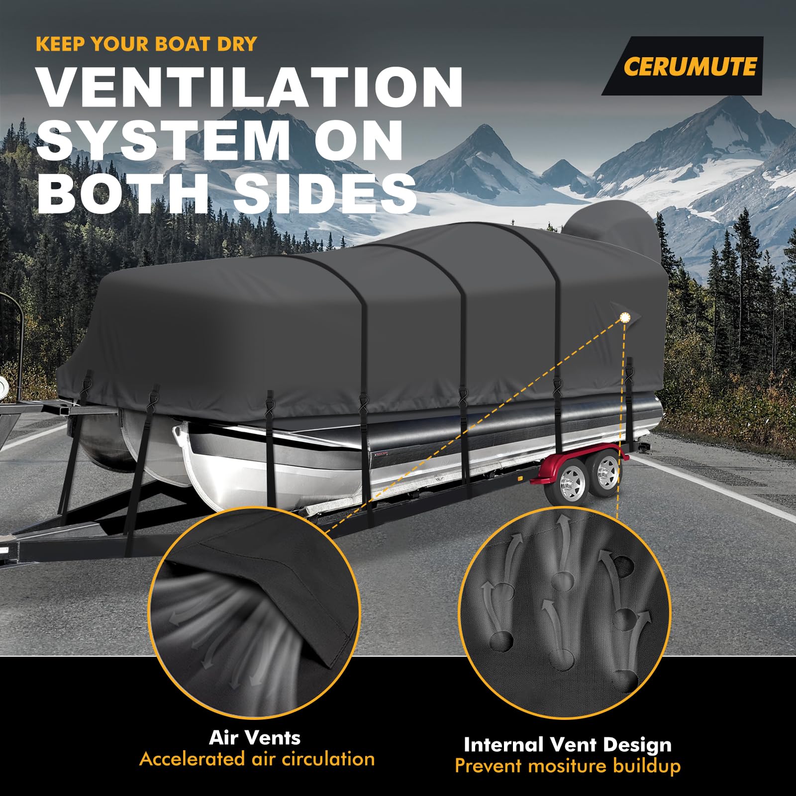 Cerumute Pontoon Cover With 2 Pack Boat Cover Poles,1200D