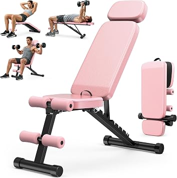 XDDIAS Workout Bench, 10 Backrests Adjustable Weight Bench with Extended Headrest, 800LBS Foldable Weight Bench for Home Gym, Incline Decline Flat Bench Compact for Small Space Training
