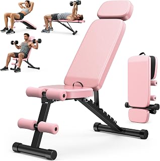 XDDIAS Workout Bench, 10 Backrests Adjustable Weight Bench with Extended Headrest, 800LBS Foldable Weight Bench for Home Gym, Incline Decline Flat Bench Compact for Small Space Training
