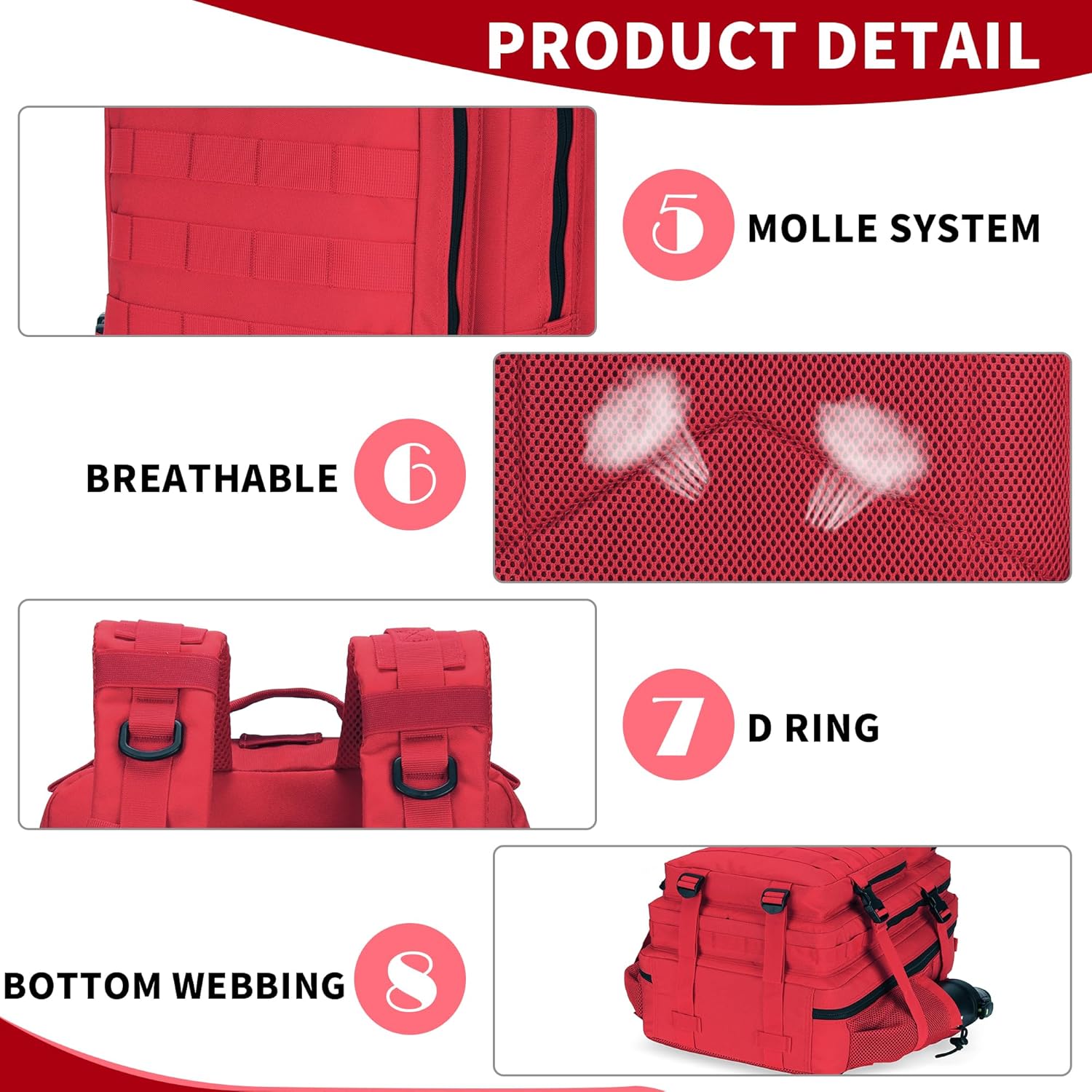45L/25L/9L Tactical Backpack for Men and Women Military Heavy Duty Molle Backpack Army Assault Pack Travel Camping Gym Work Rucksack Daypack (Red, Small 25L)