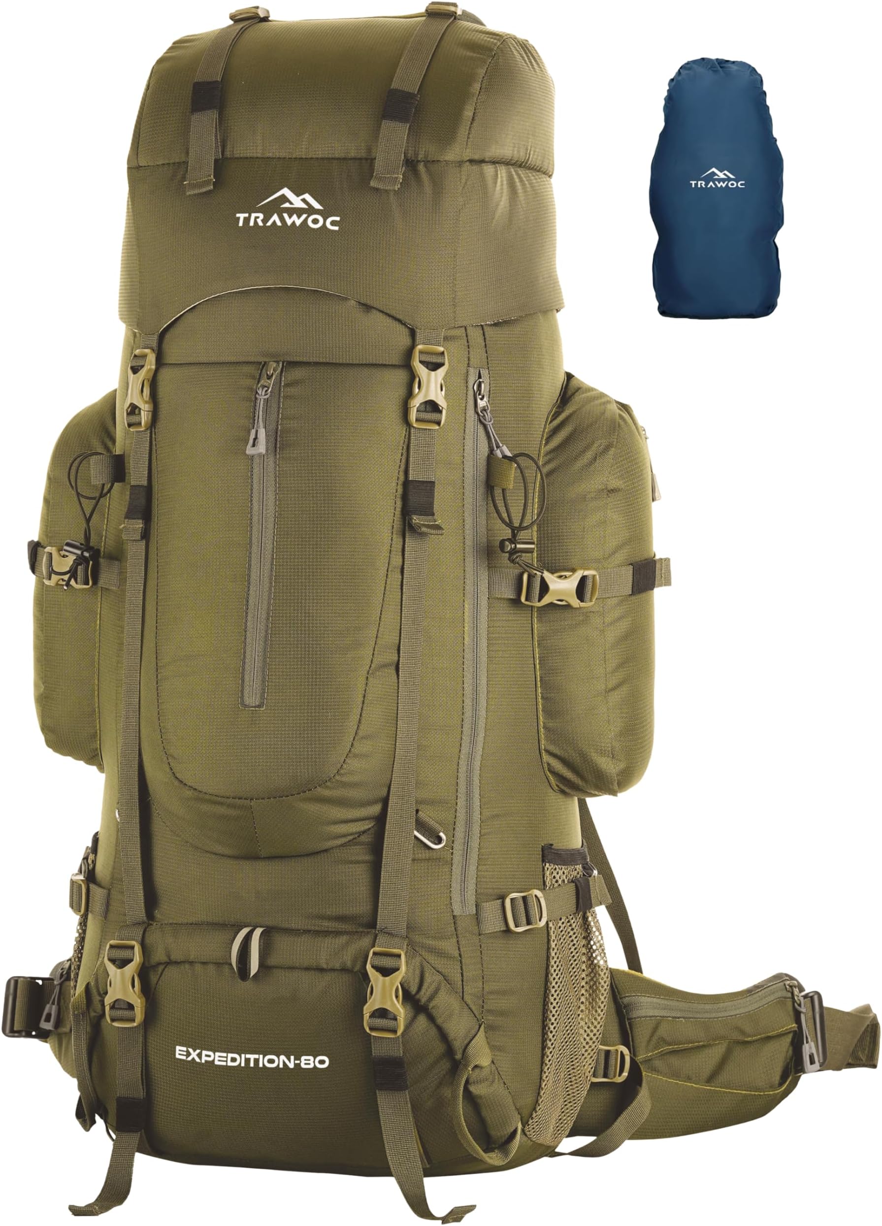 - EXPEDITION 80L Travel Backpack Camping Hiking Rucksack Trekking Bag for Men & Women with Water Proof Rain Cover/Shoe Compartment BHK001 Olive Green