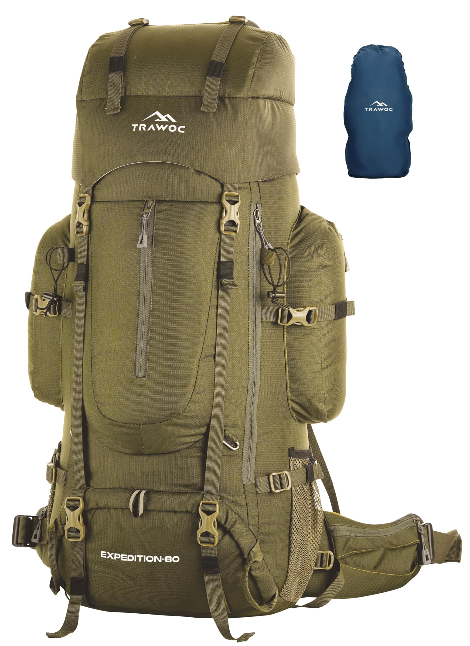 - EXPEDITION 80L Travel Backpack Camping Hiking Rucksack Trekking Bag for Men & Women with Water Proof Rain Cover/Shoe Compartment BHK001 Olive Green