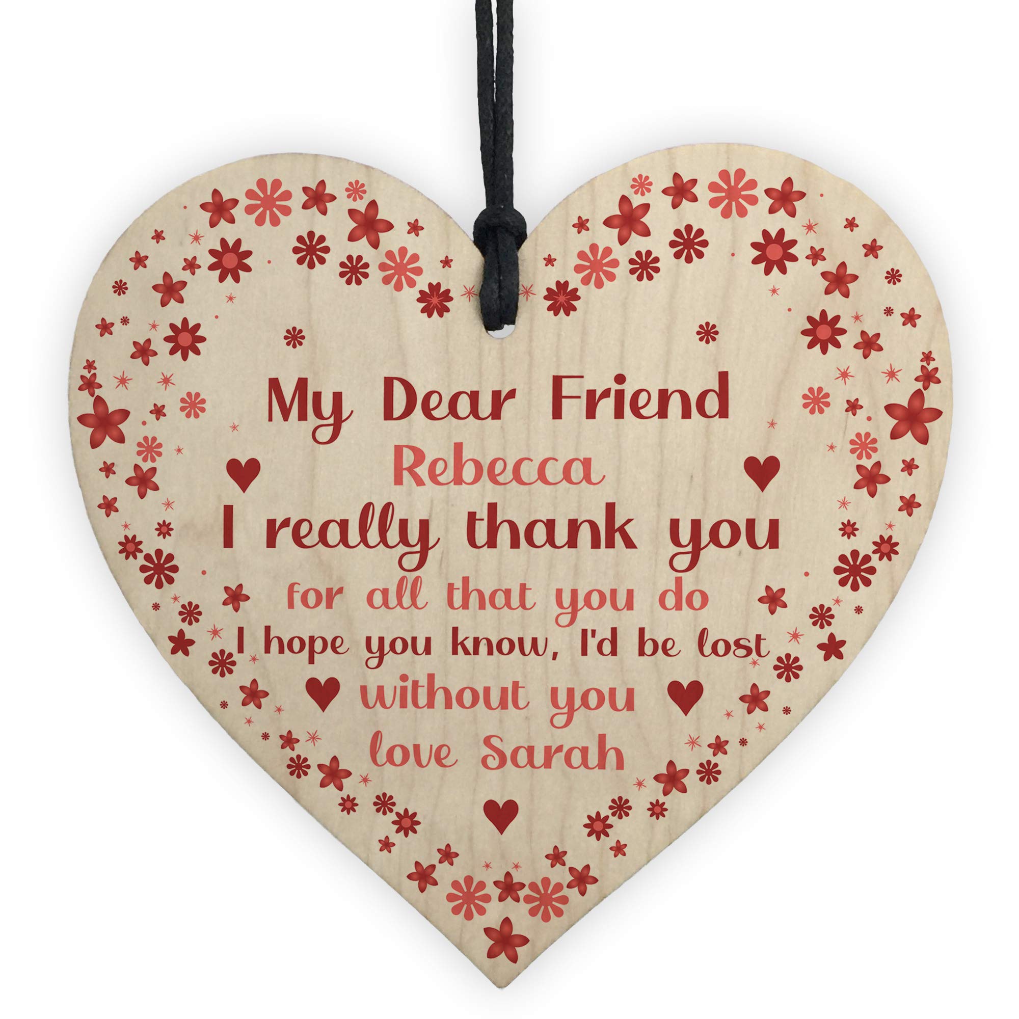 Personalised Thank You Best Friend Gift For Christmas Birthday Wood Heart Friendship Sign Keepsake