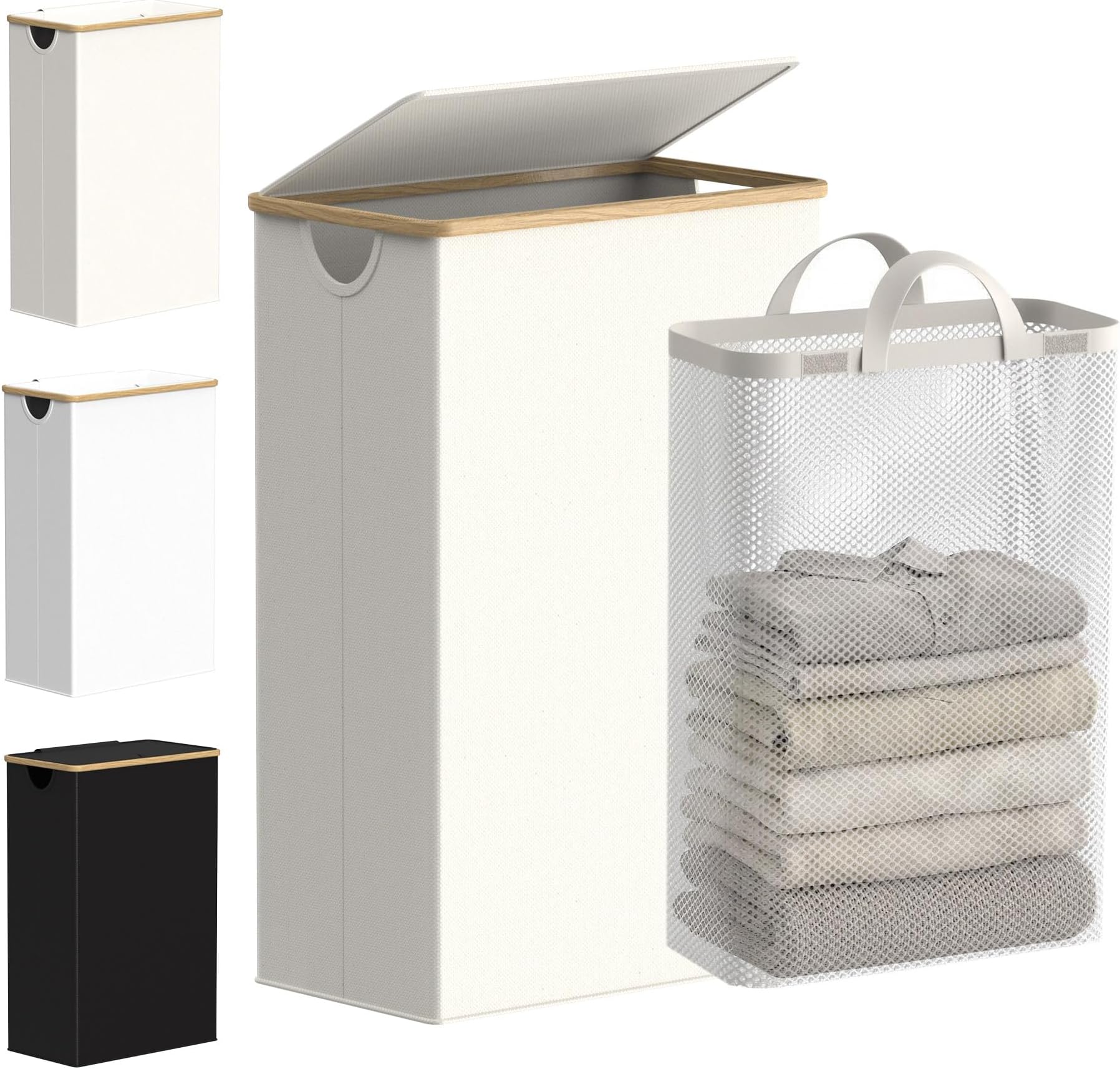 efluky Slim Laundry Basket with Lid, Tall Narrow Washing Basket for Laundry, Folding Small Slimline Laundry Baskets for Dirty Clothes, 63L Cloth Storage Basket
