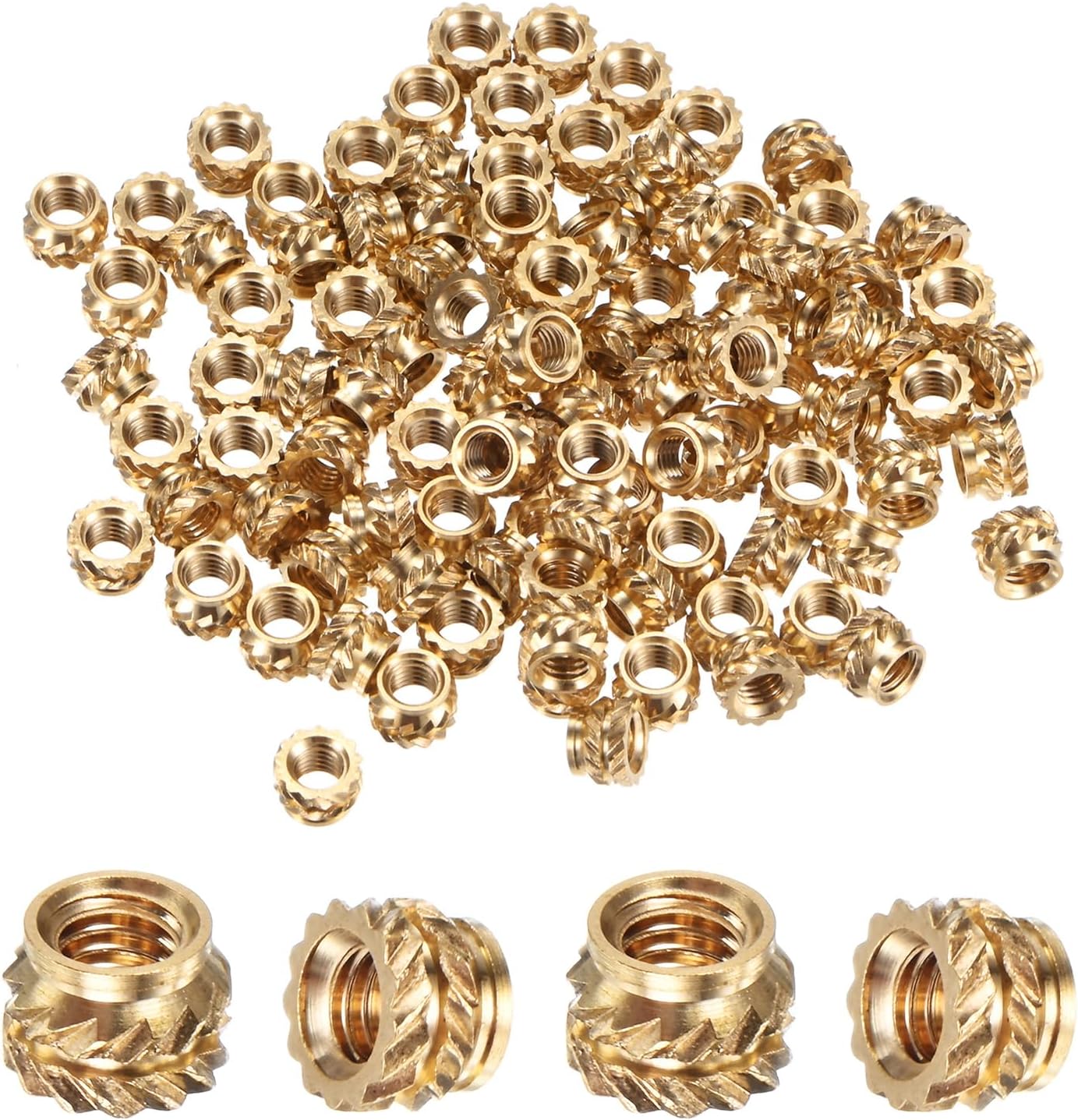 100-Pack Threaded Inserts - M3 x 3.5mm l x 5mm OD Brass Heat Set Insert Nuts, for 3D Printing Components/Plastic Parts/Miniature Electronics Female Metric Knurled Nuts