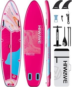 Hiwave Inflatable Stand Up Paddle Board, 11 x 34" x 6" SUP Board, 350 lbs, Adult & Youth Paddle Board, Sea and Lake Pet Friendly with Double Action Hand Pump