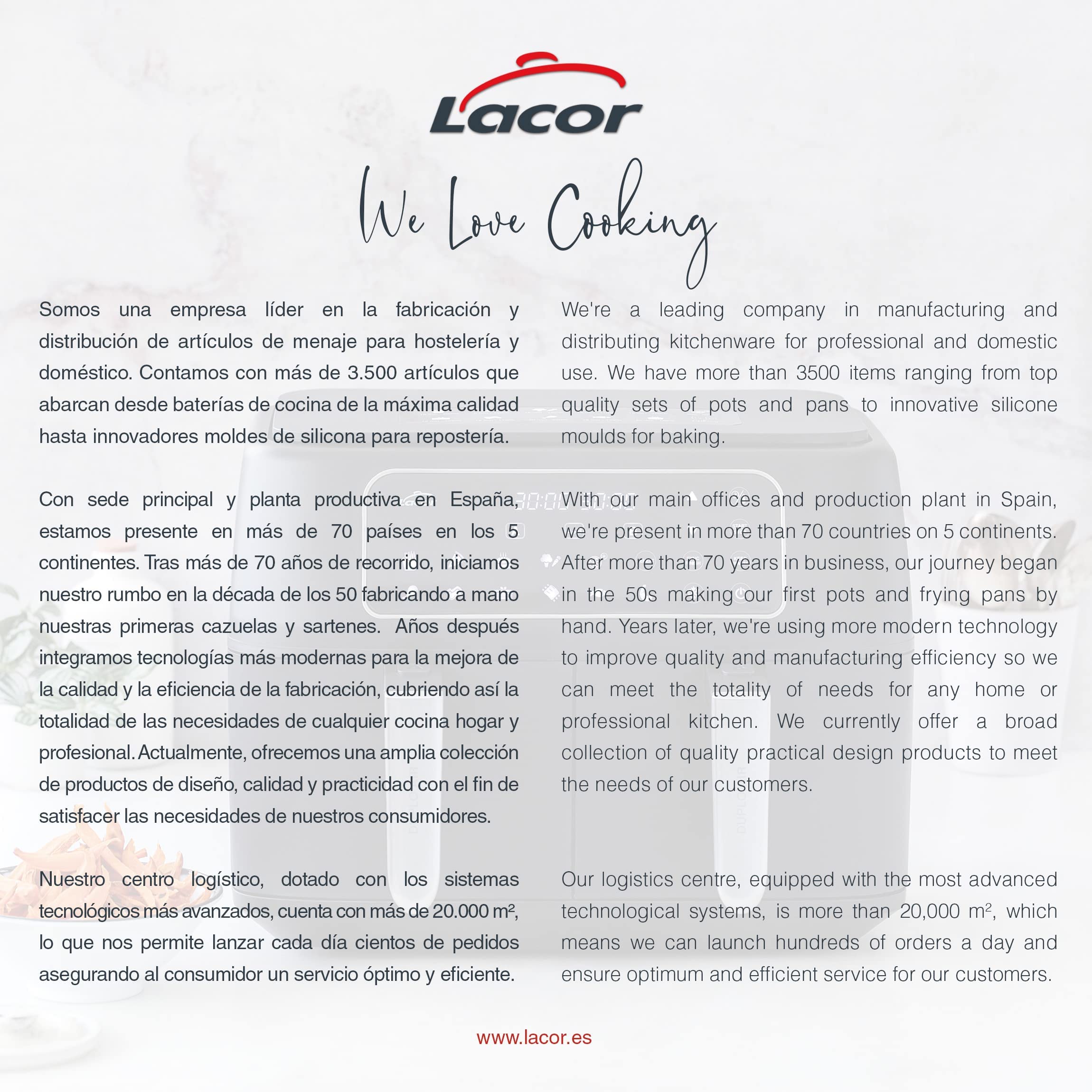 Lacor 69508 - Freidora Sin Aceite DuploAir, Air Fryer con Pantalla Táctil | Frituras crujientes y homogéneas; antiadherente fácil de limpiar, con 9 L de capacidad, práctico y fácil de guardar
