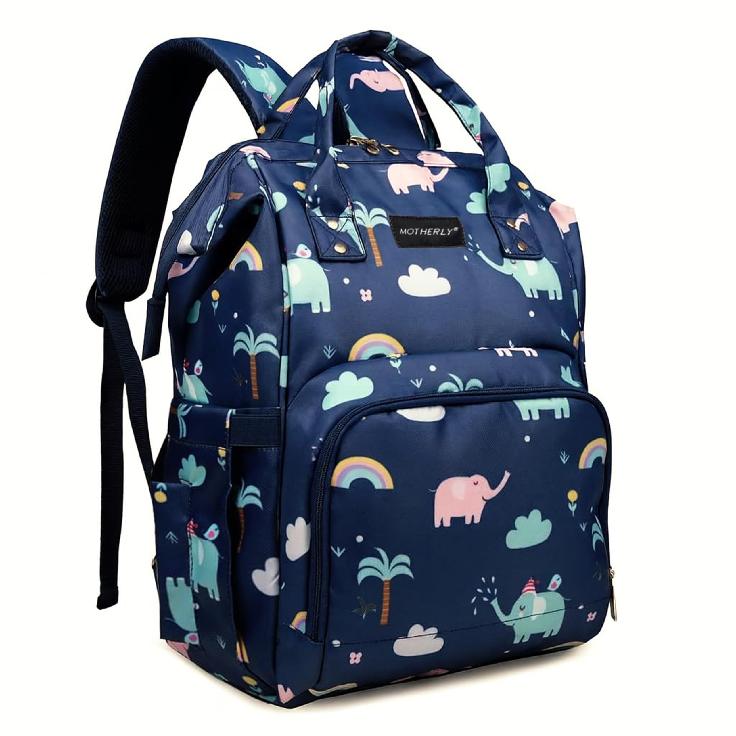 Motherly Flame Printed Diaper Bag for Mothers for Travel, Maternity Bag for Newborn Baby, Mother Travelling Bag, Multipocket Water Resistant Baby Bag, Hospital Bag for Mom with Warranty(Blue Elephant)