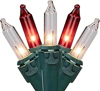 Vista 1 de Mini luces incandescentes de Navidad, rojo y transparente, cable verde de 20.25 pies, 100