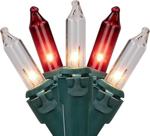 Juego de 100 mini luces navideñas rojas y transparentes, cable verde de 20.25 pies