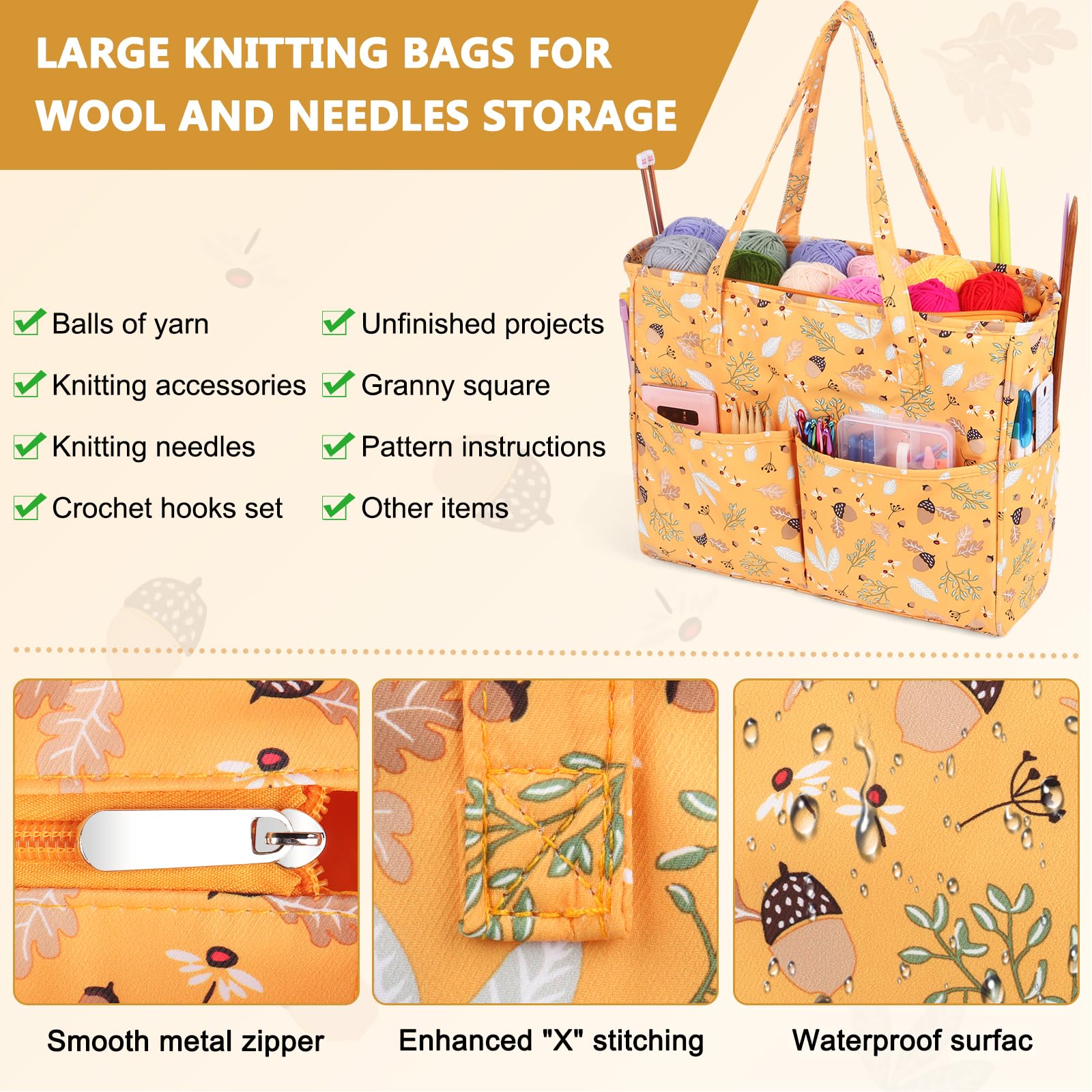 Coopay Sac à Tricoter,Sac Tricot Rangement Pour Le Stockage Des