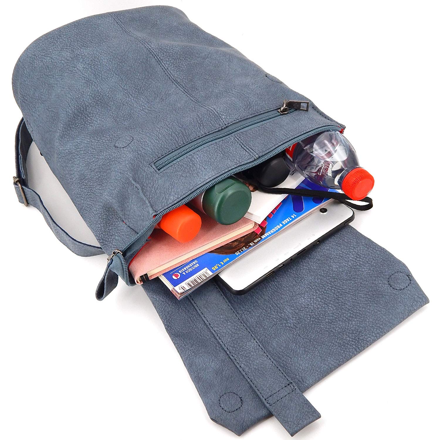 ekavale - Elegant Rucksack für Damen & Mädchen – City Daypack aus Optik Leder – klein Schulrucksack Backpack (Blau)