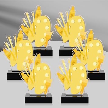 WATINC Trophy Award Acrylic Plaques - 6PCS Art Gold Winner Prize Medals Gift Decorations for Tournaments, Small Painter Competitions Trophies Tabletop Sign Decor for Kids and Adults Party Supplies