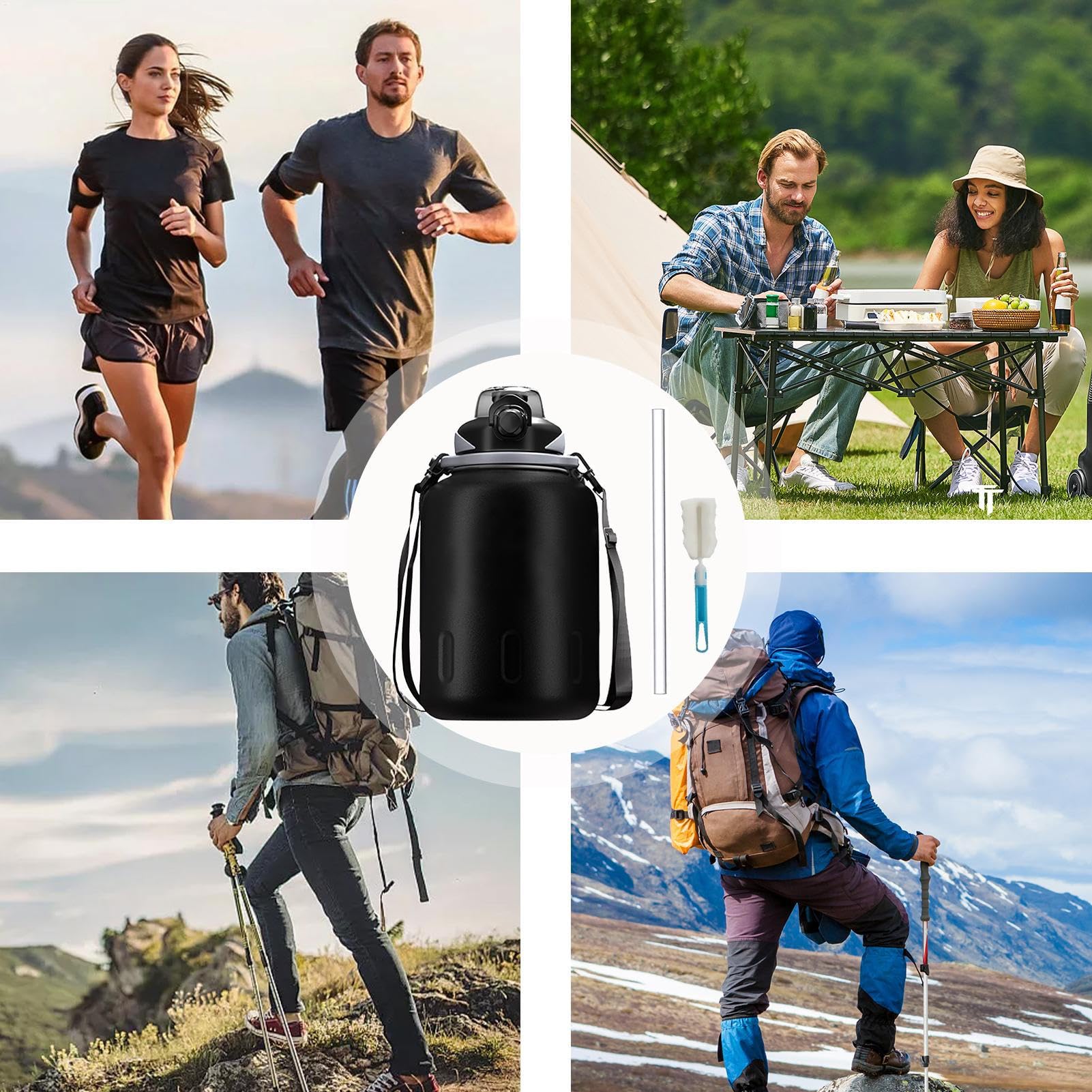 Große Sportwasserflasche, Sportwasserflasche 1000 ml Edelstahl | Isoliertes Sportbecher -Leck -Konstruktion für Fitness im Freien