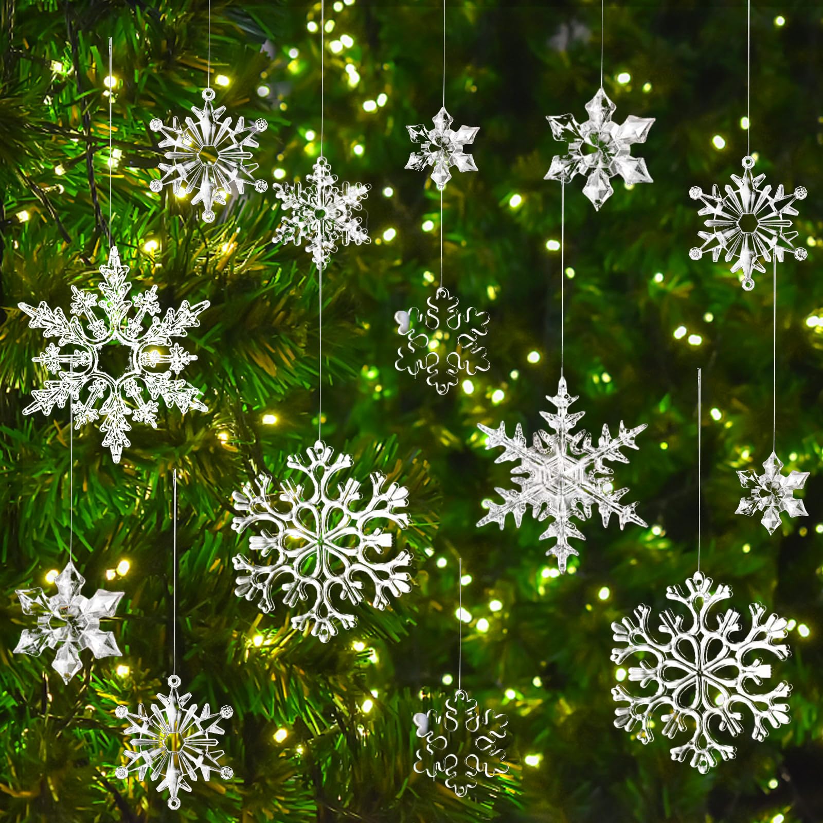 Decorazioni Natalizie Cristallo - 26 Pezzi Acrilico Trasparente Per Albero Di Natale, Fiocchi Di Neve E Ghiaccioli Con Filo - Foto 3