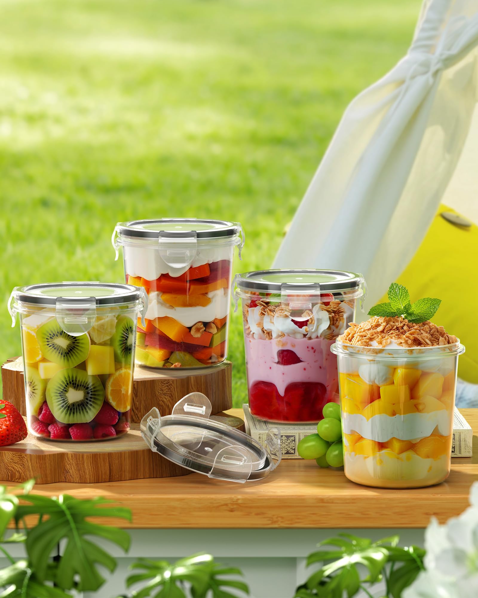Canfanni Contenitore per avena durante la notte con coperchio, confezione da 4 barattoli per avena durante la notte, in plastica, senza BPA, portatili, a prova di perdite, per yogurt, zuppe, cereali,