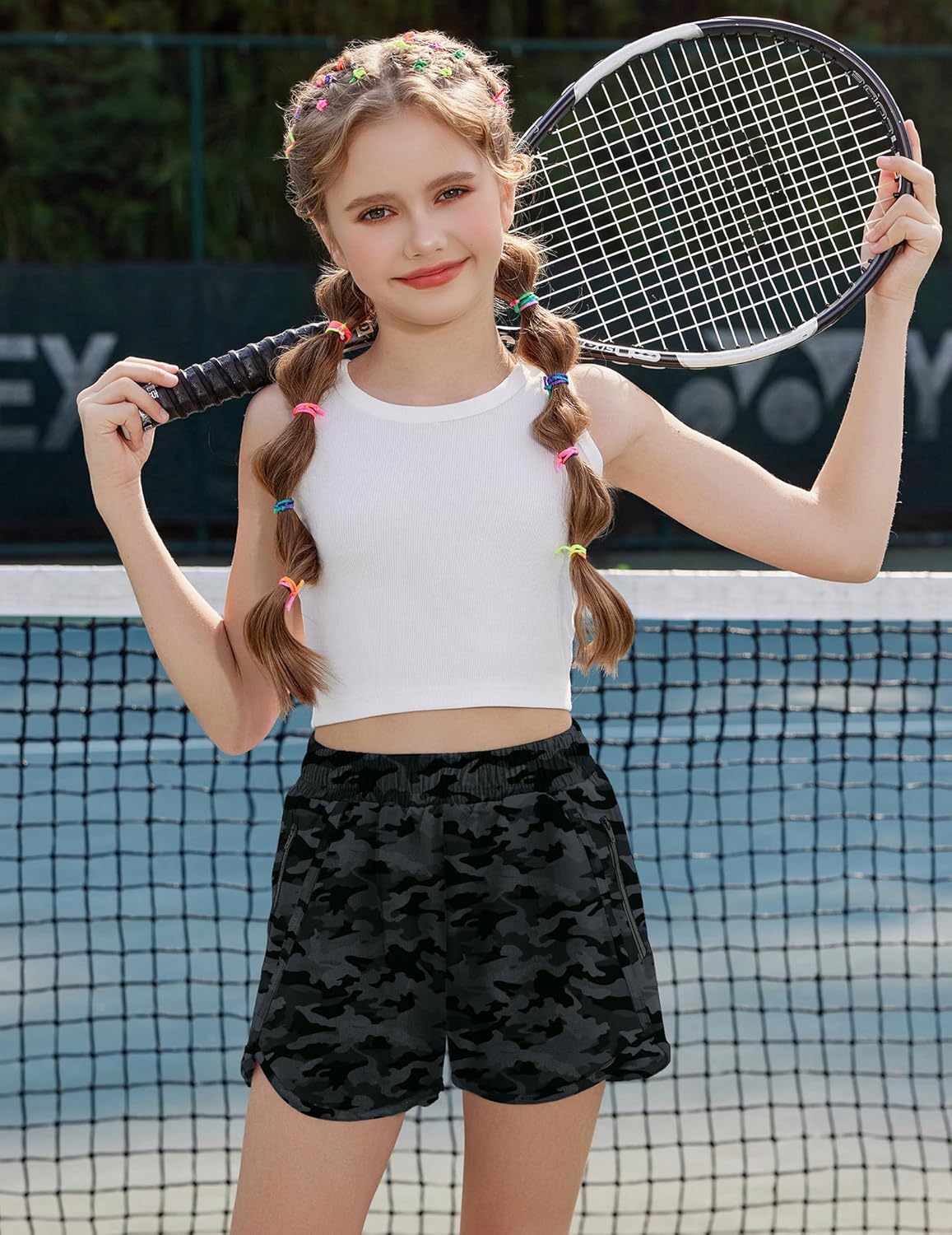 Zaclotre Girls Athletic Shorts with Zipper Pockets High Waisted Running Shorts Soccer Gym Sports Active Short for Kids - Image 2