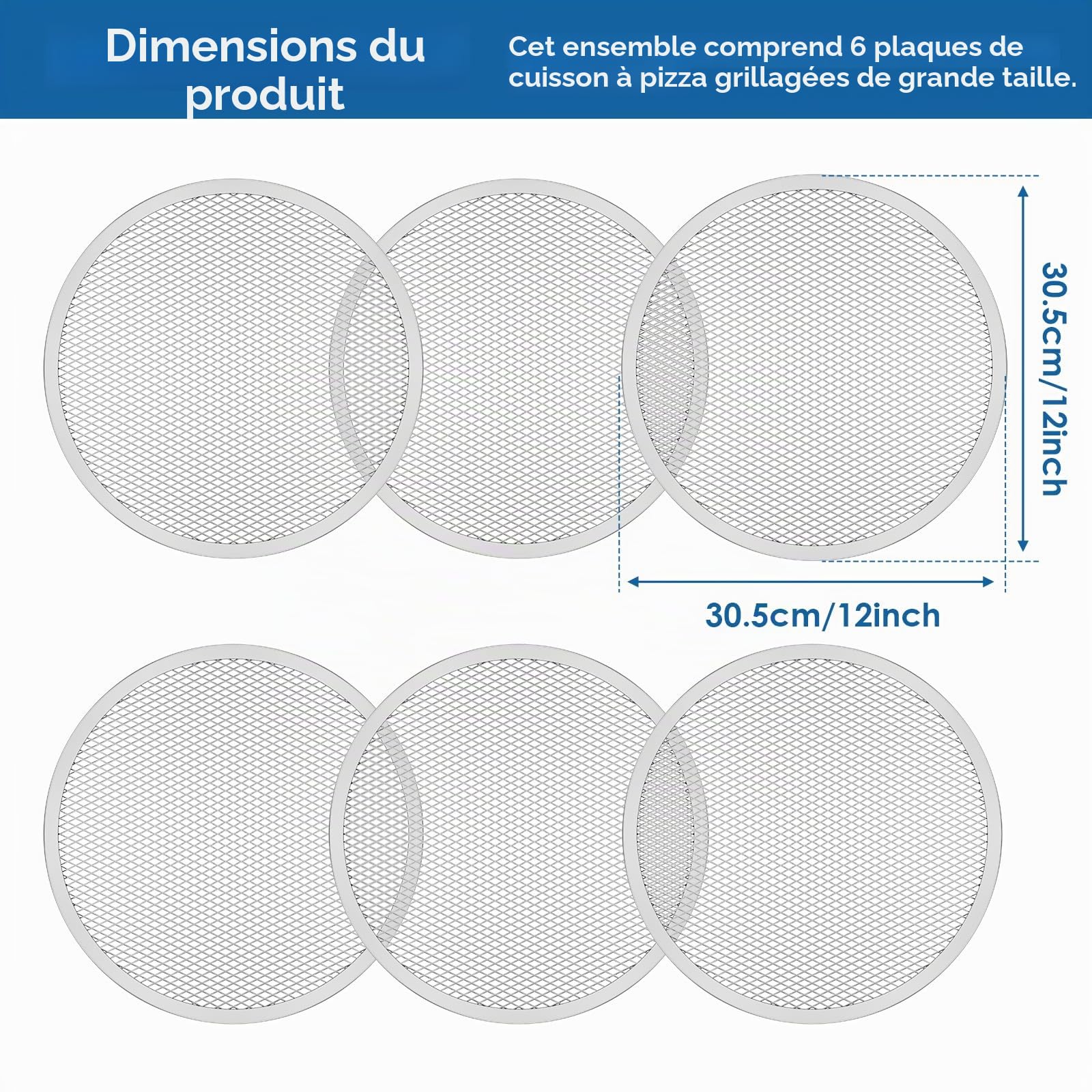 Lot de 6 grilles à pizza perforées antiadhésives de 30,5 cm - Rondes avec revêtement antiadhésif - Résistantes à la température - Réutilisables