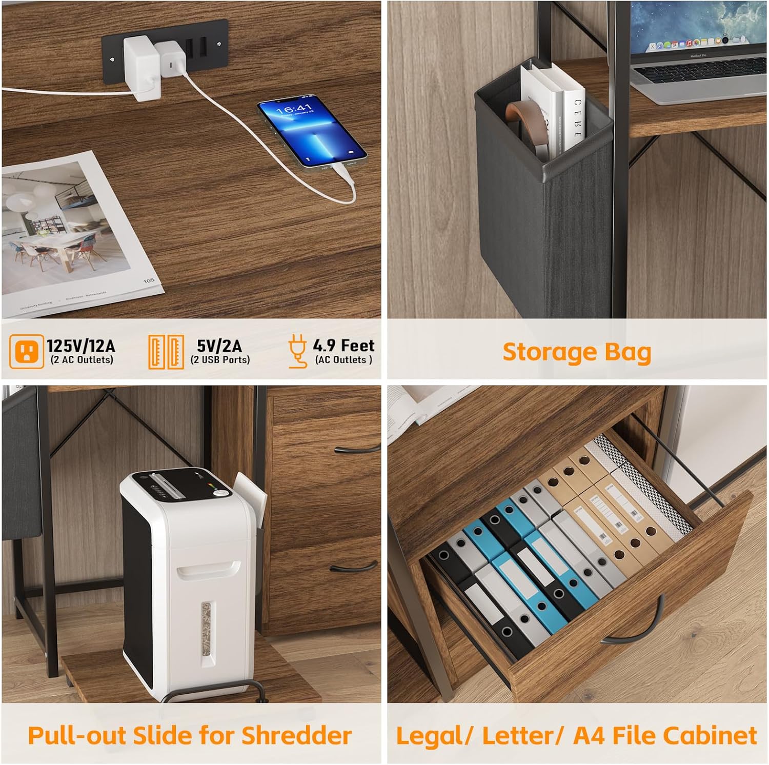 38” File Cabinet Fits Letter/a4 Size, 2 Drawe File Cabinets for Home Office with Power Strip, LED Lights, Printer Cabinet Wirh Open Shelf