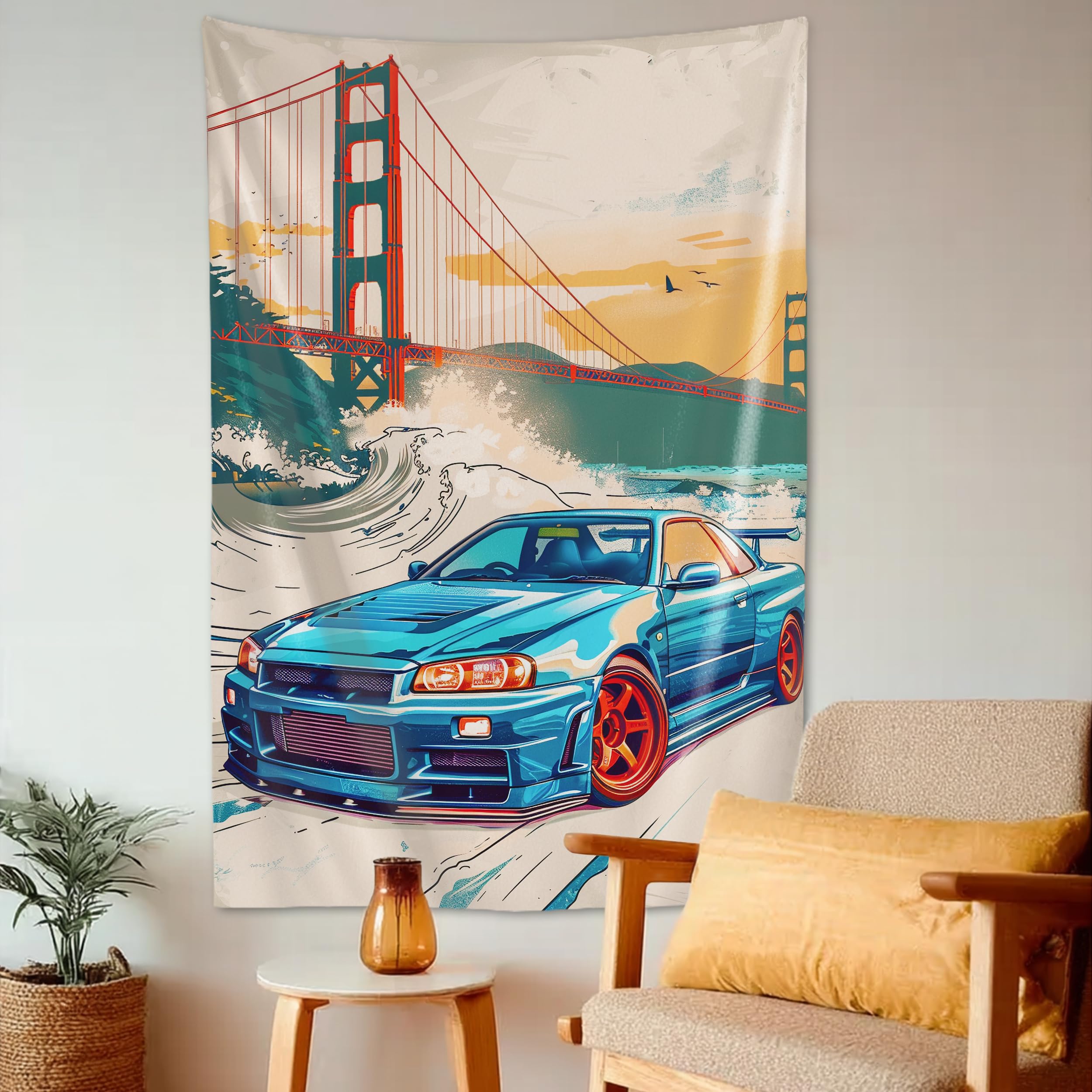 Amazon.com: QEOPGNE Jdm R34 Car Tapestry Golden Gate Bridge Car