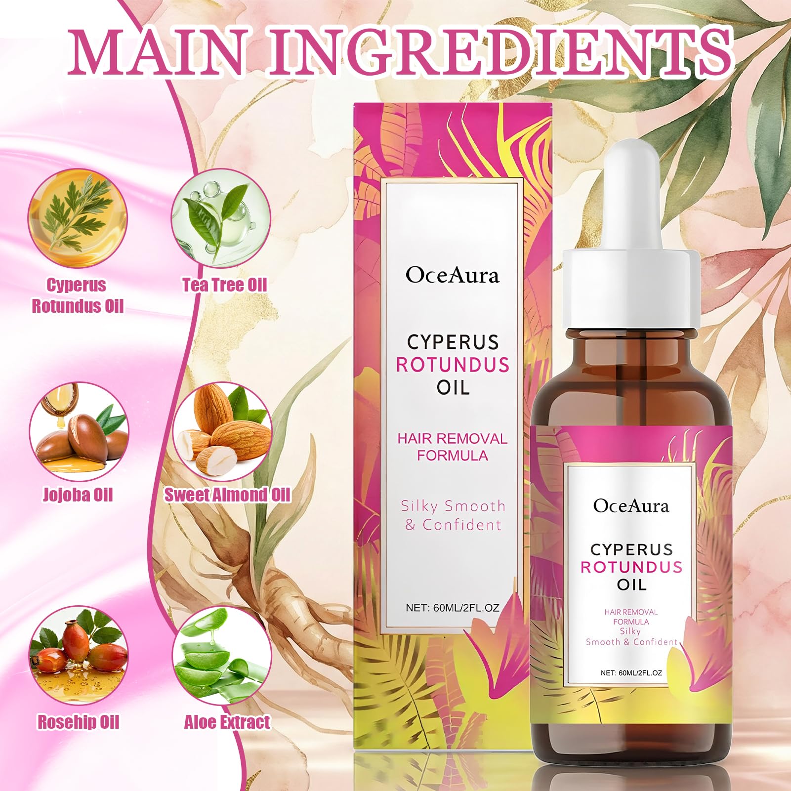 Cyperus Rotundus olejek do depilacji, 60 ml, Pure Cyperu, serum do skóry, redukuje niechciane włosy, nawilżenie i łagodzenie porów CyperusOil & Shrinks, wszystkie rodzaje skóry